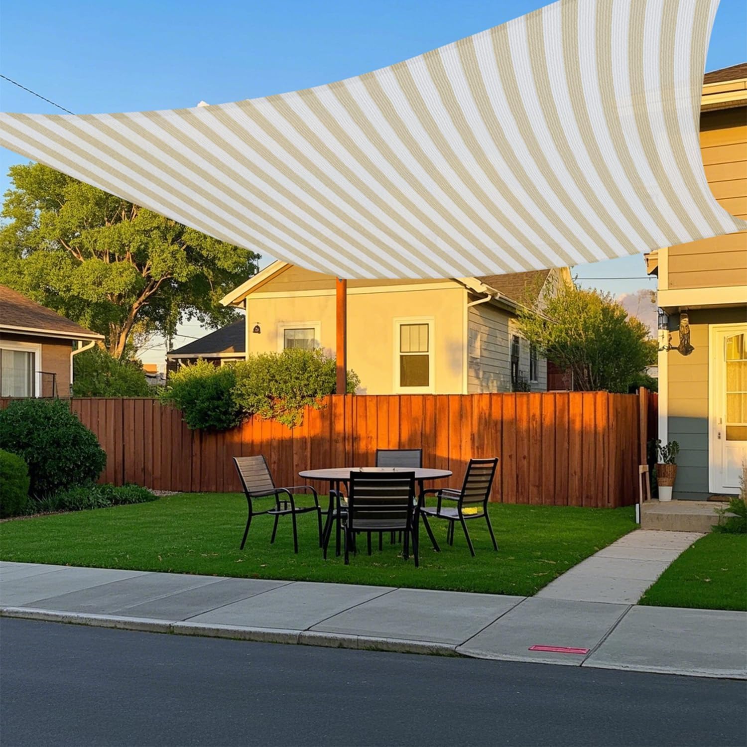 14' x 22' Sun Shade Sail Rectangle Canopy Awning Cover Permeable UV Proof Shade Cloth for Patio Backyard Lawn Garden Outdoor Activities, Beige Stripe White