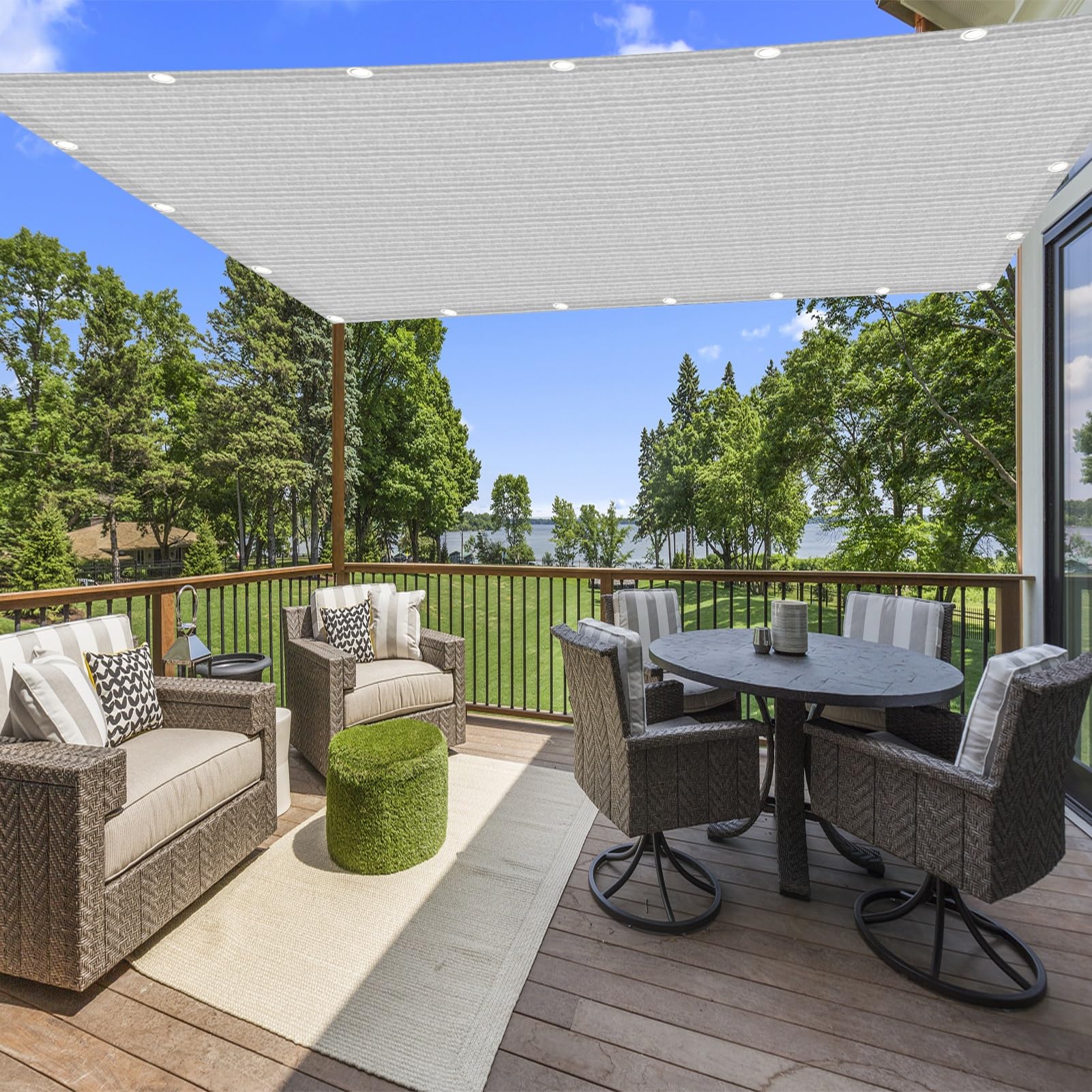 Schattentuch 2.8 x 5.2 m Atmungsaktiv Uv-Beständig Wiederverwendbar Markise mit Ösen Und Befestigungsseil für Pflanze Pergola Terrasse Hühnerstall Hof Dach Teich, Grau