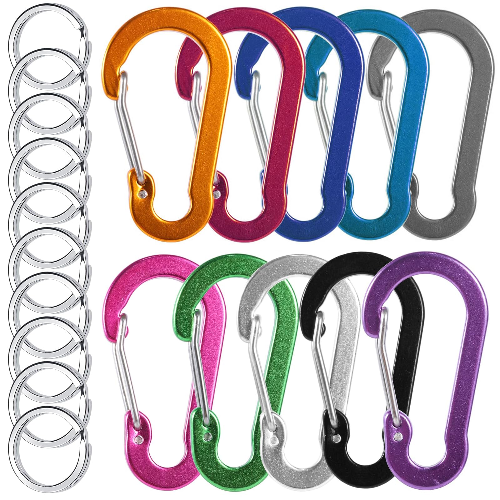 10 Piezas Mosqueton Aluminio Colores, 10 Colores Mosquetones Pequeños en Forma de D, Clips de Mosquetó con Anillas Llavero, para Mochila Handpack, Camping