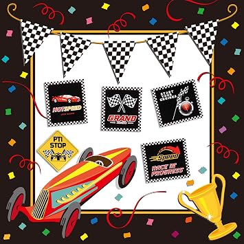Gejoy 12 Pcs Race Car Party Signs Checkered Flags Cutouts Racing Theme