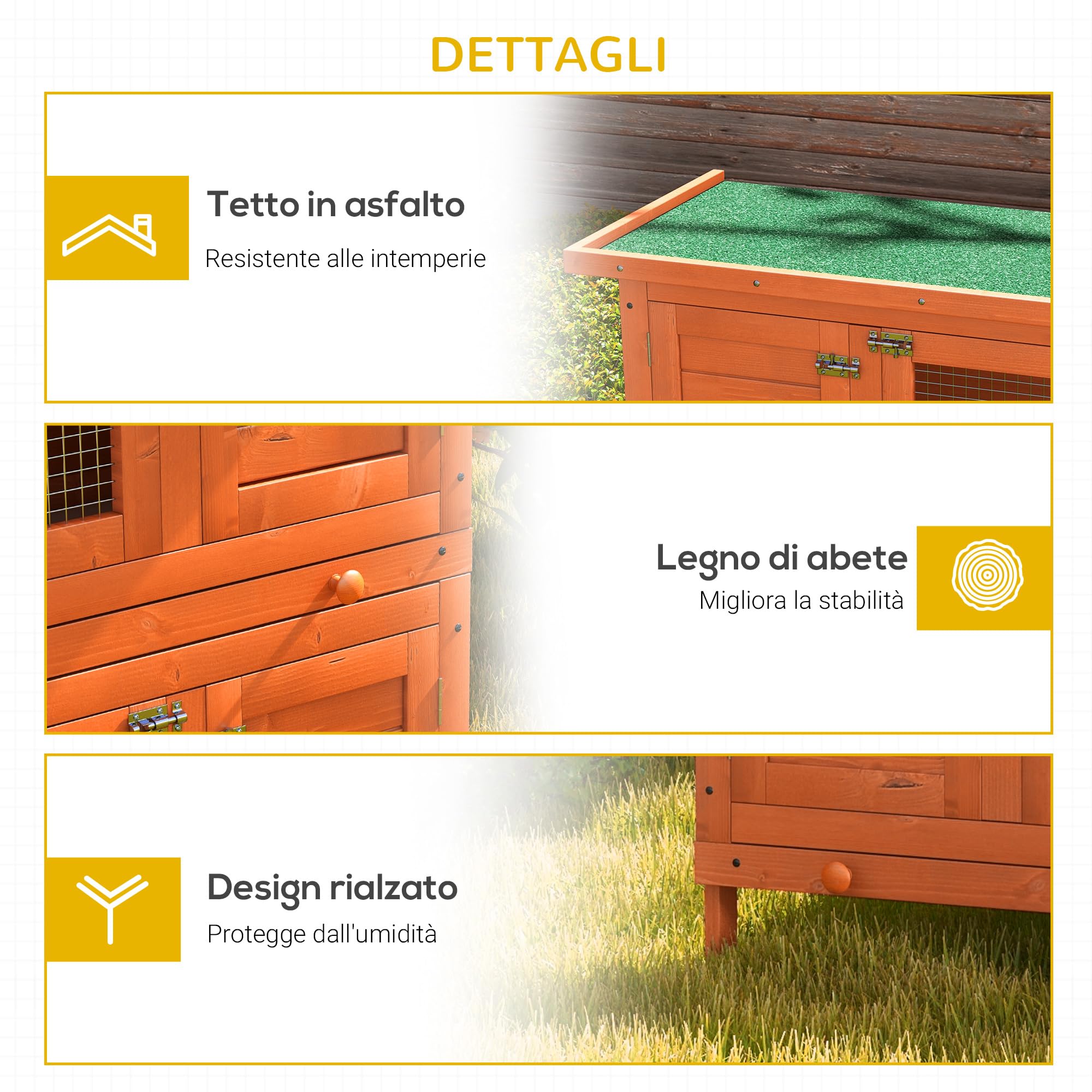 PawHut Gabbia per Conigli Conigliera da Esterno in Legno di Abete, 90x45x90cm
