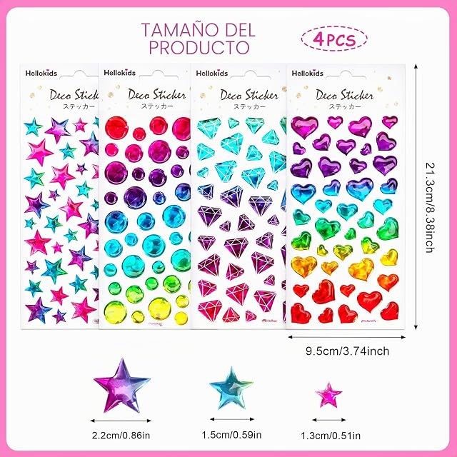 Foto 4 de 7 de Pegatinas para Niños, 4 Hojas 3D Puffy Stickers Destello Infantiles para Cara Maquillaje Festivales…