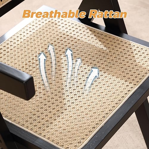 Miniatura 8 de Juego de 2 sillas de comedor de ratán, sillas de cocina de caña de madera, sillones modernos transpirables con respaldo tejido y asiento para