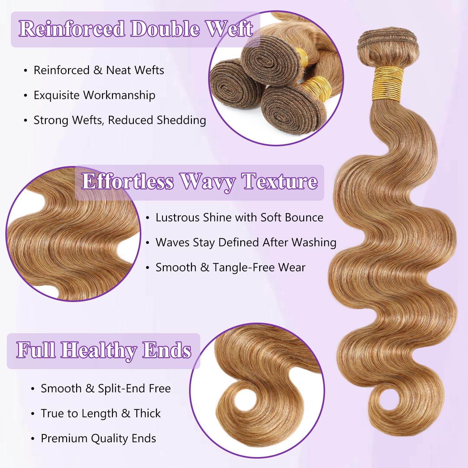 #27 Honey Blonde Bundle Human Hair Body Wave, 13A Color 27 Human Hair 1 Bundle Deal Silky and Soft 100% Unprocessed Brazilian Virgin Hair Extensions Blonde Double Weft for Black Women 16 Inch