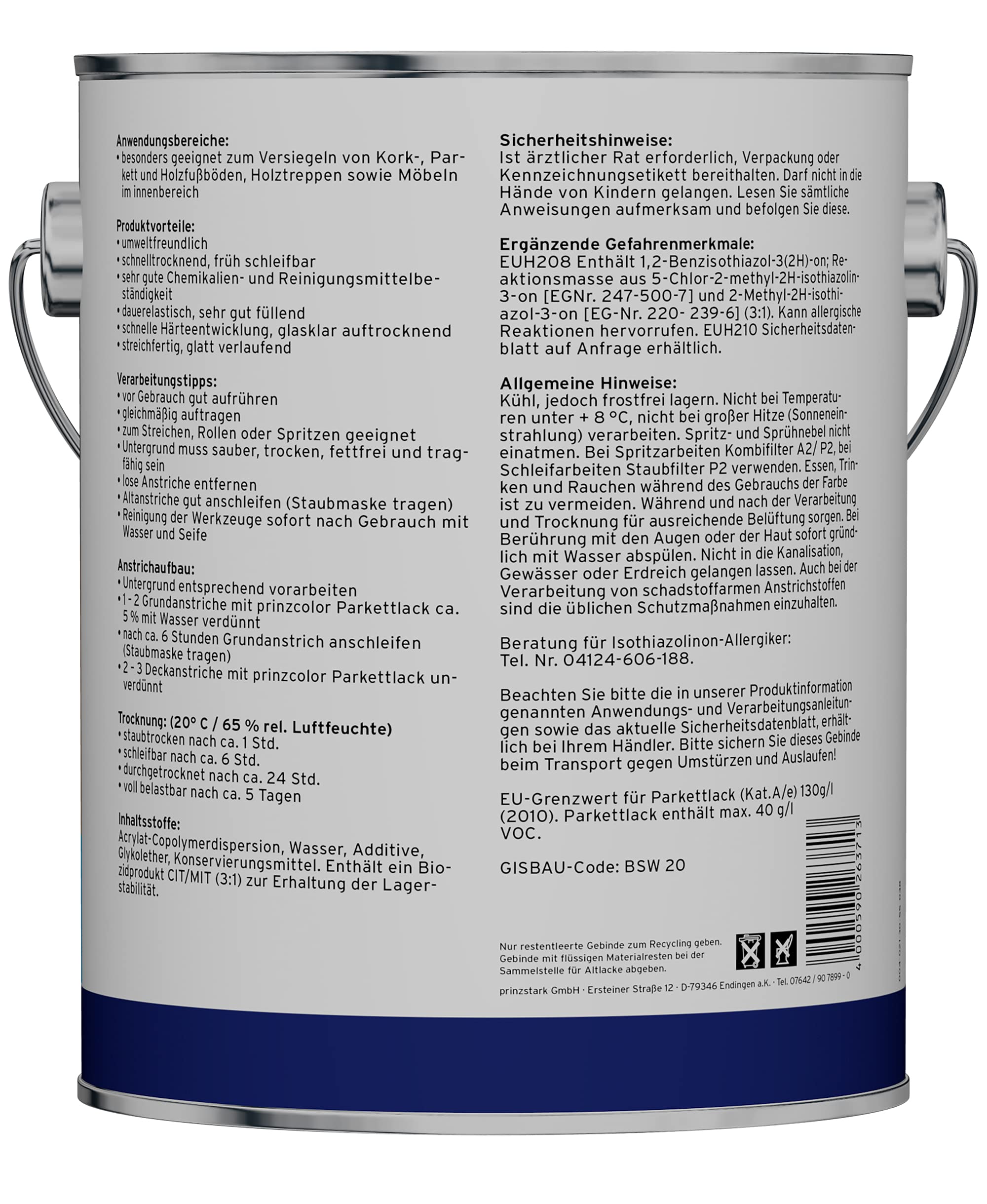 prinzcolor Juego de barniz para parquet de alta calidad, incoloro, brillante, 1,5 l