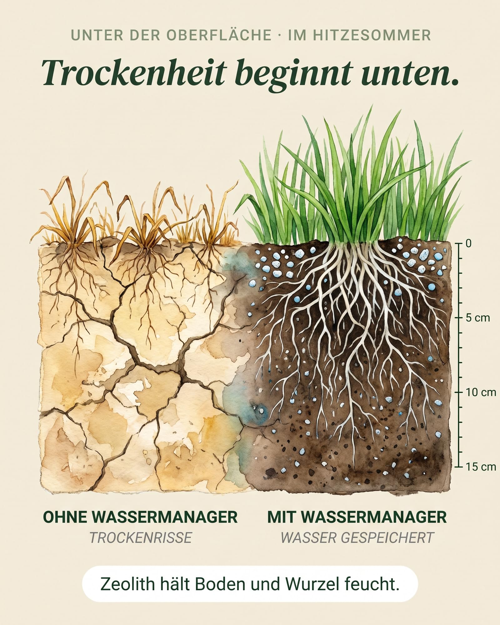 Wassermanager 20kg, Innovative Wasserspeicher-Lösung, garantiert optimale Bodenfeuchtigkeit, reduziert Wasserbedarf, fördert gesunden Rasenwuchs, wassersparend, organtic (20kg für 200m²)