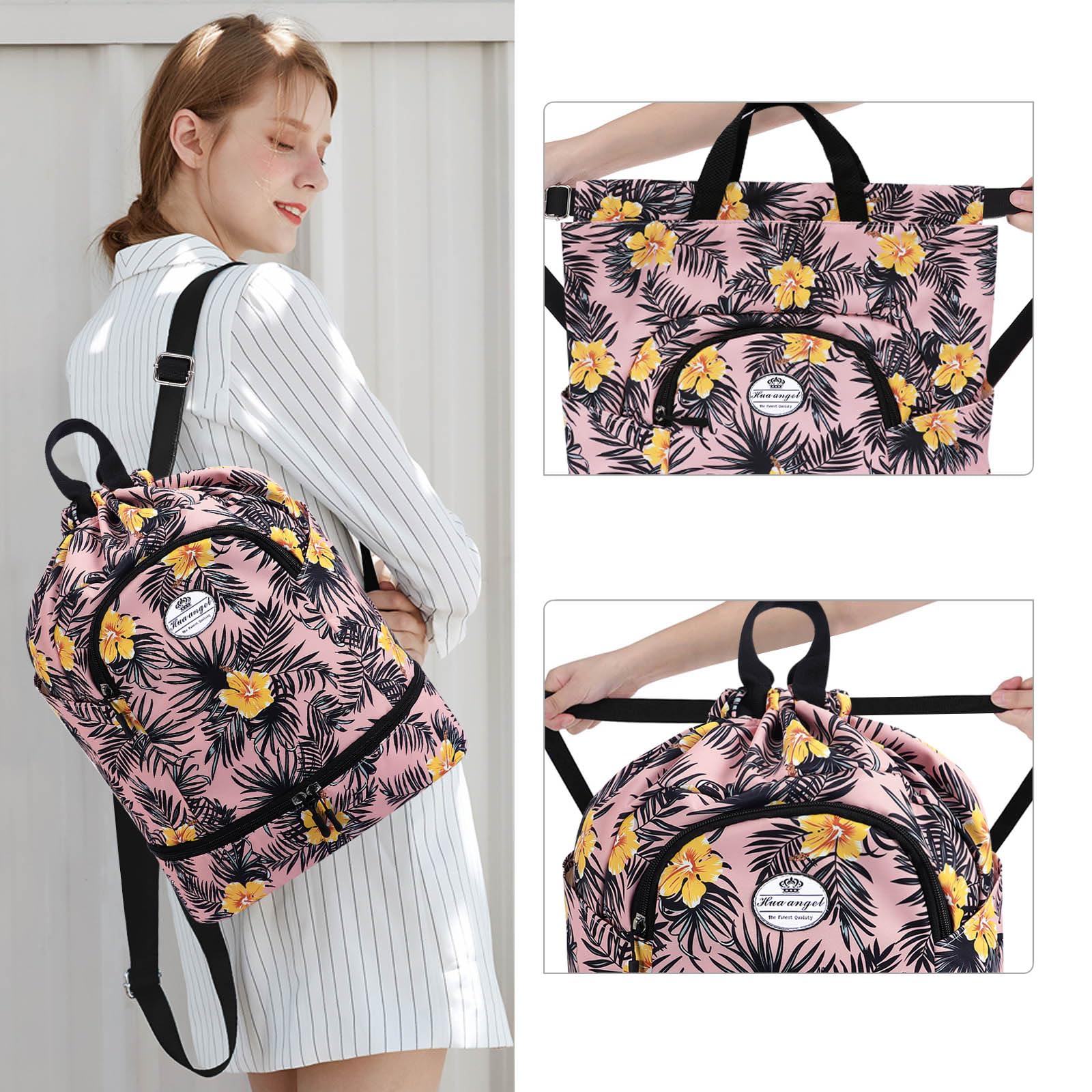 HUA ANGEL Unisex Drawstring Backpack Sports Gym Bag Drawstring Bag Weekend Daypack With Shoe Compartment for Women Men Basketball Football Outdoor Fitness Yoga Swimming Beach - Image 2