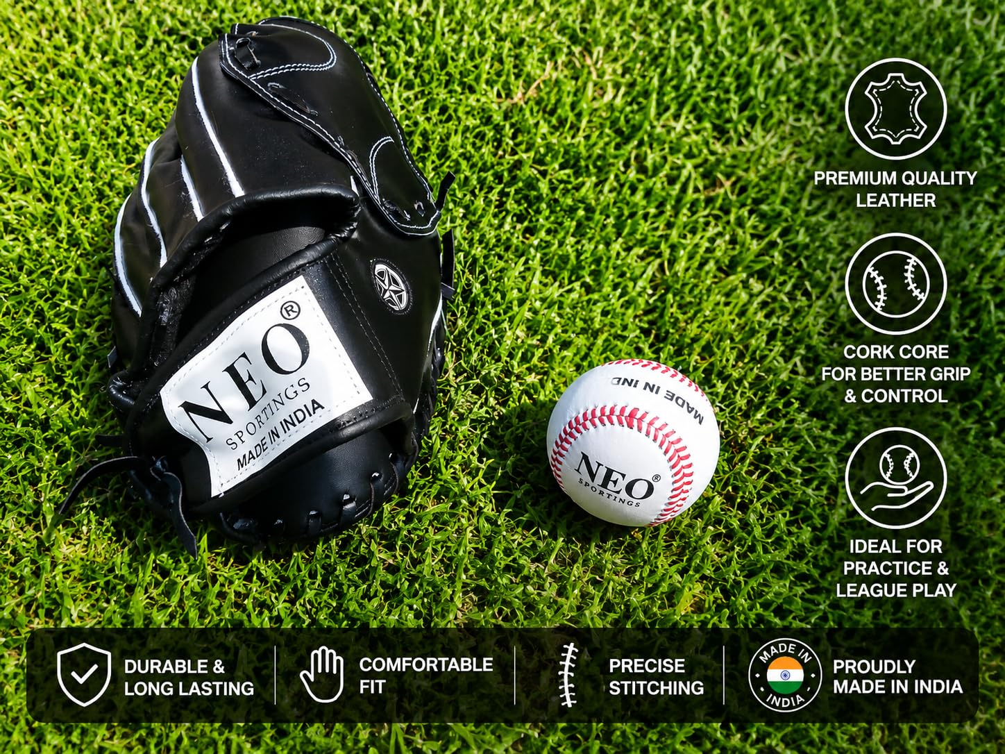 Neo Sportings Baseball | Classic White Ball with Red Stitching | Durable Training Ball for Baseball Practice & Training (Pack of 1) 3