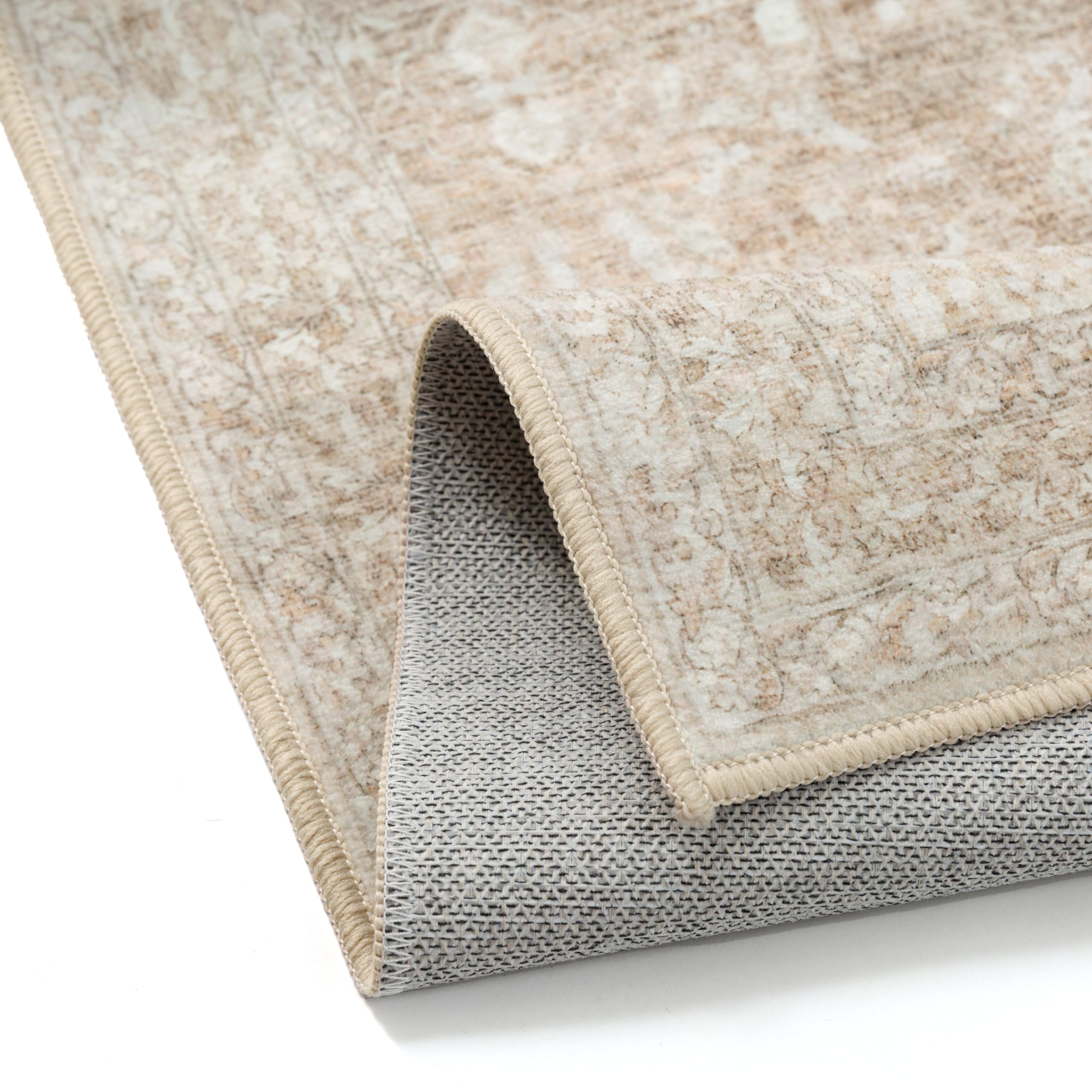 PureCozy 8x10 Area Rug Machine Washable Living Room Bedroom Vintage Distressed Non Slip Carpet Indoor Large Low Plie Thin Beige Dining Room Office Retro Accent Throw Rug: 2' x 3' (Rectangular) Vintage | Beige