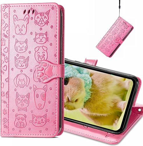 CCSmall Funda tipo cartera para Motorola Moto Edge 2021 (6.8 pulgadas), diseño de dibujos animados, estilo gato y perro, con tarjetero de