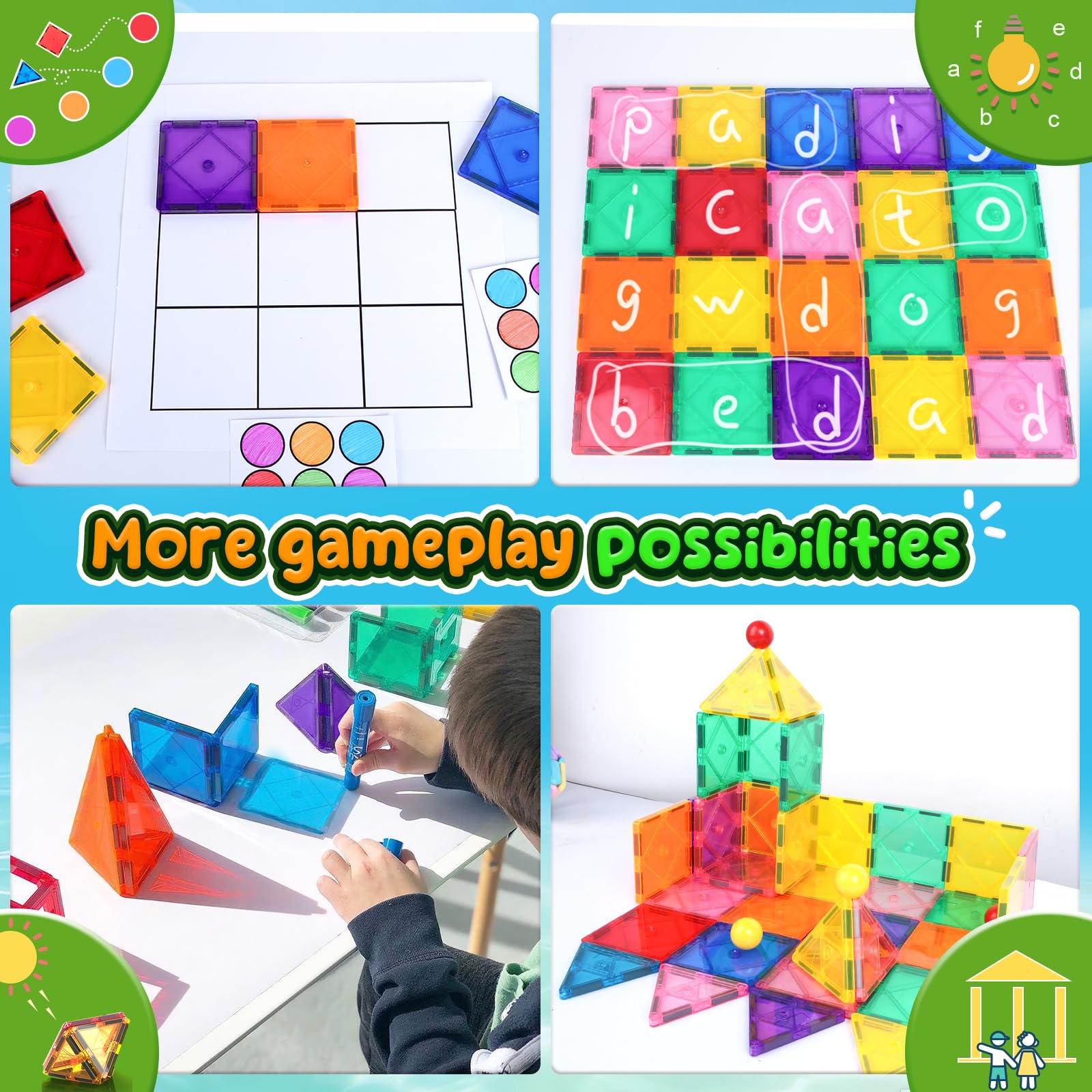 Magnetic Tiles Beginner Set for 3 Year Old Girls & Boys, Learning Toys for Toddlers, Magnetic Blocks for Kids Age 3-5 4-8, STEM Toys Encourage Kids Creativity & Help to Develop Fine Motor Skills