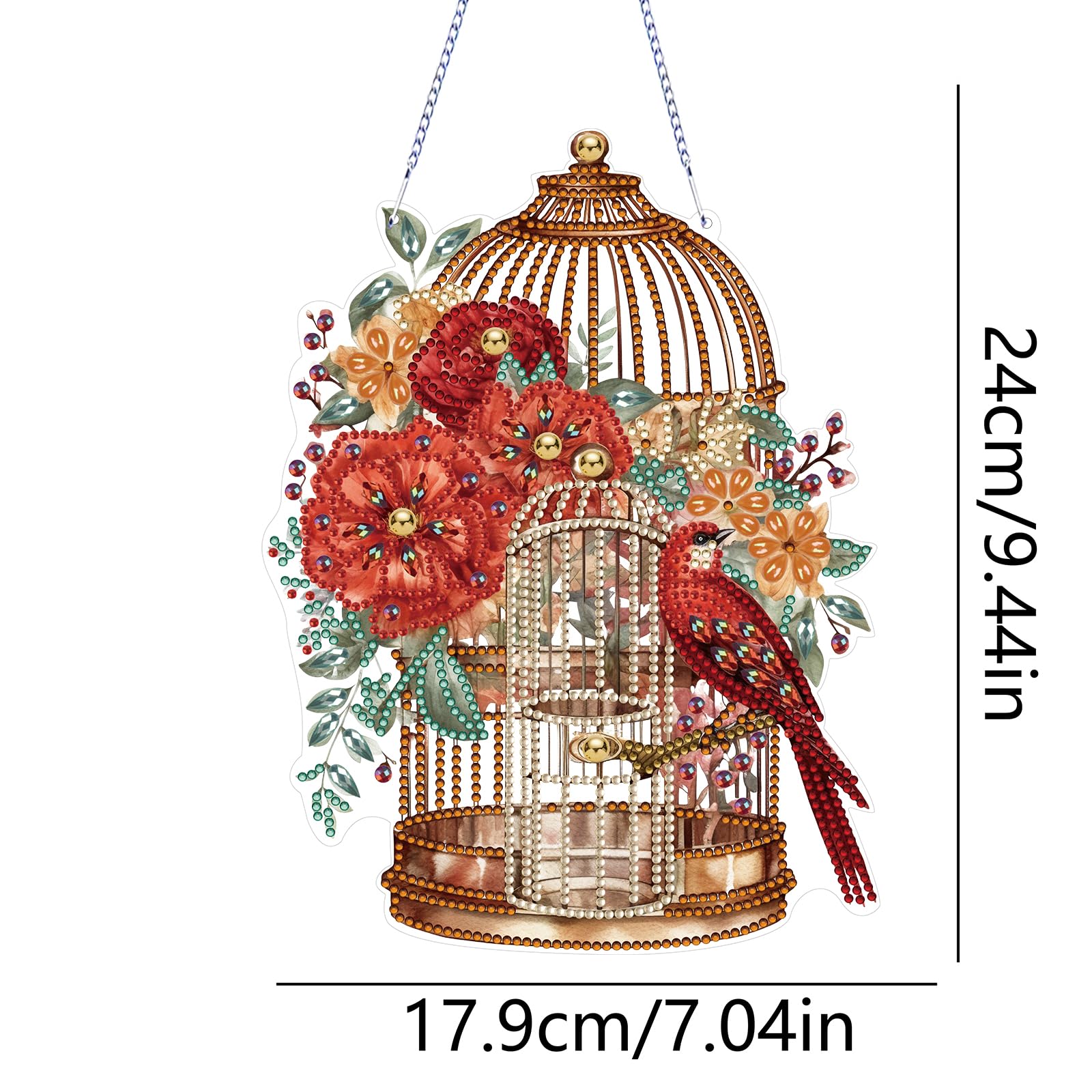 MEIEST Kit per pittura con diamanti da appendere, fai da te con fiori e gabbia per uccelli, decorazione per la casa e regalo (361