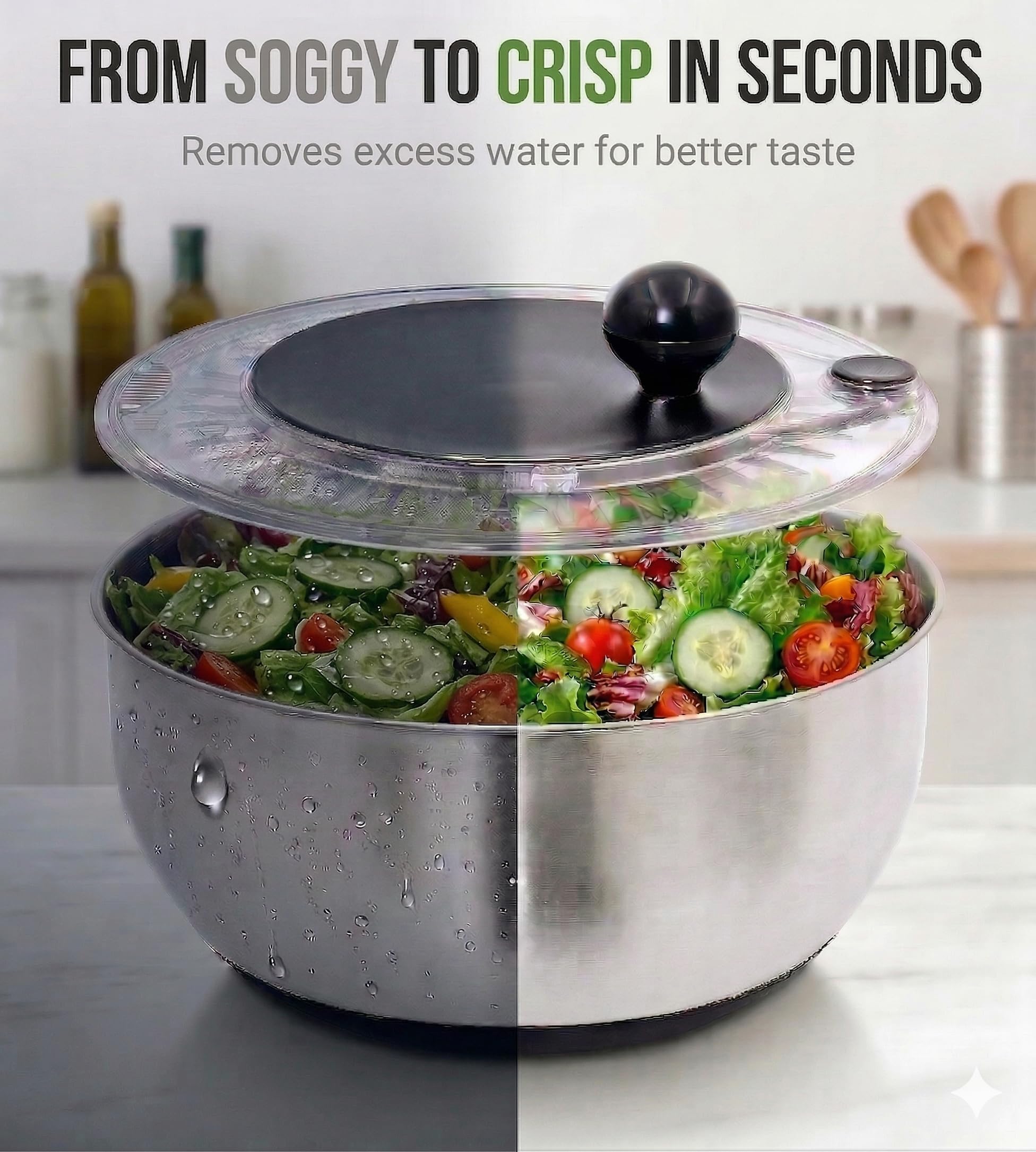 Essoreuse à salade en acier inoxydable de 5,28 l – Passoire à fruits – Essoreuse à salade idéale pour la maison et la cuisine – Essoreuse à laitue – Comprend une trancheuse à légumes