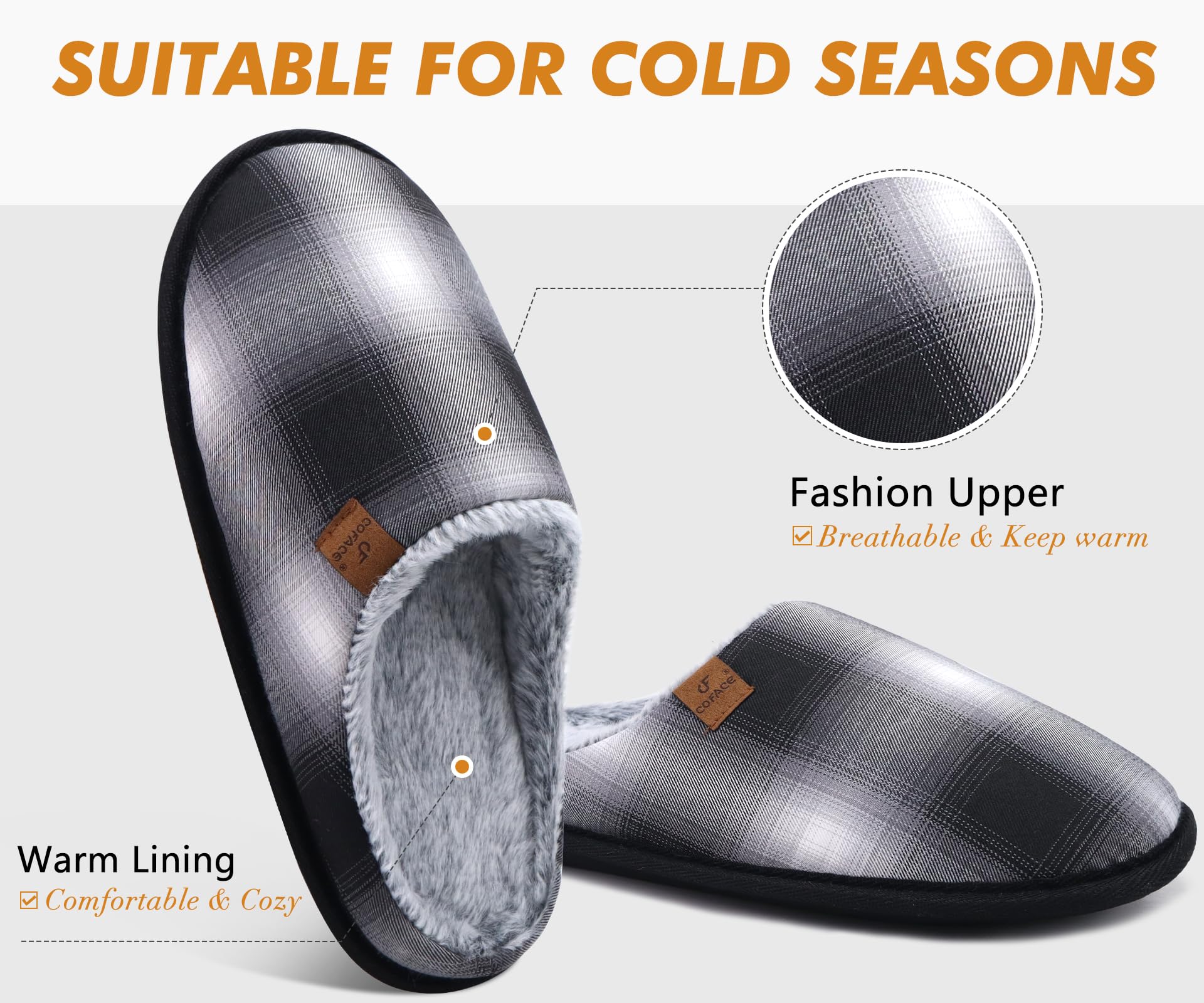 Pantofole da Uomo Invernali Plaid, Comoda Memory Foam Calde Scarpe da Casa in Lana con Suola Antiscivolo 40-47