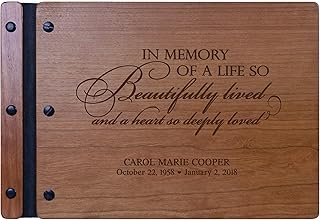 LifeSong Milestones Engraved Personalized Solid Cherry Wood Memorial Sympathy Ceremony Guest Book for Funeral Service - in Memory 9x12.25 (Cherry)