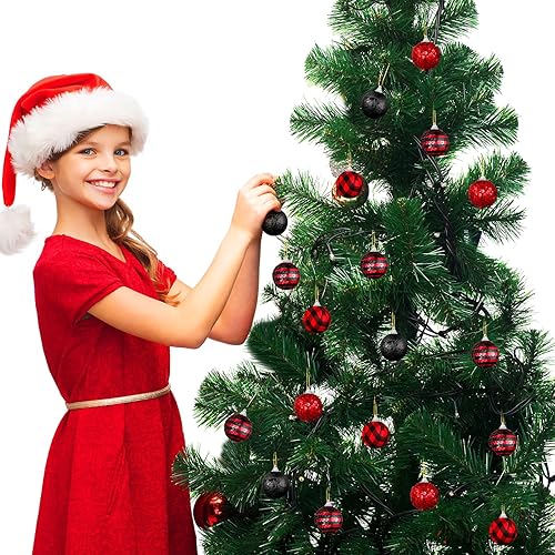 Miniatura 2 de 24 bolas de Navidad para árbol, adornos de Navidad rojos y negros de 1.2 in/1.18 pulgadas, bolas de lentejuelas con purpurina, decoración de árbol