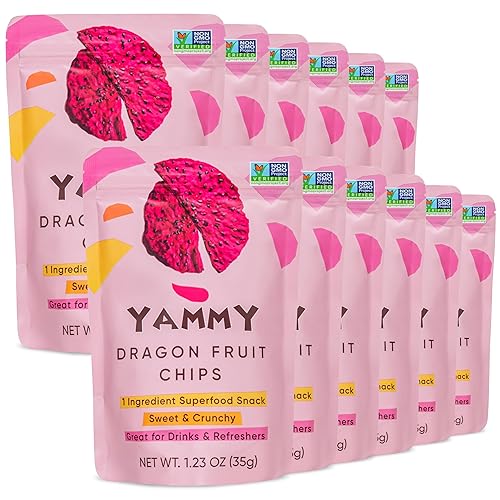 Yammy Chips de fruta de dragón secos para refrescos, aperitivo saludable de superalimento de 1 ingrediente, crujiente como trozos de fruta de dragón