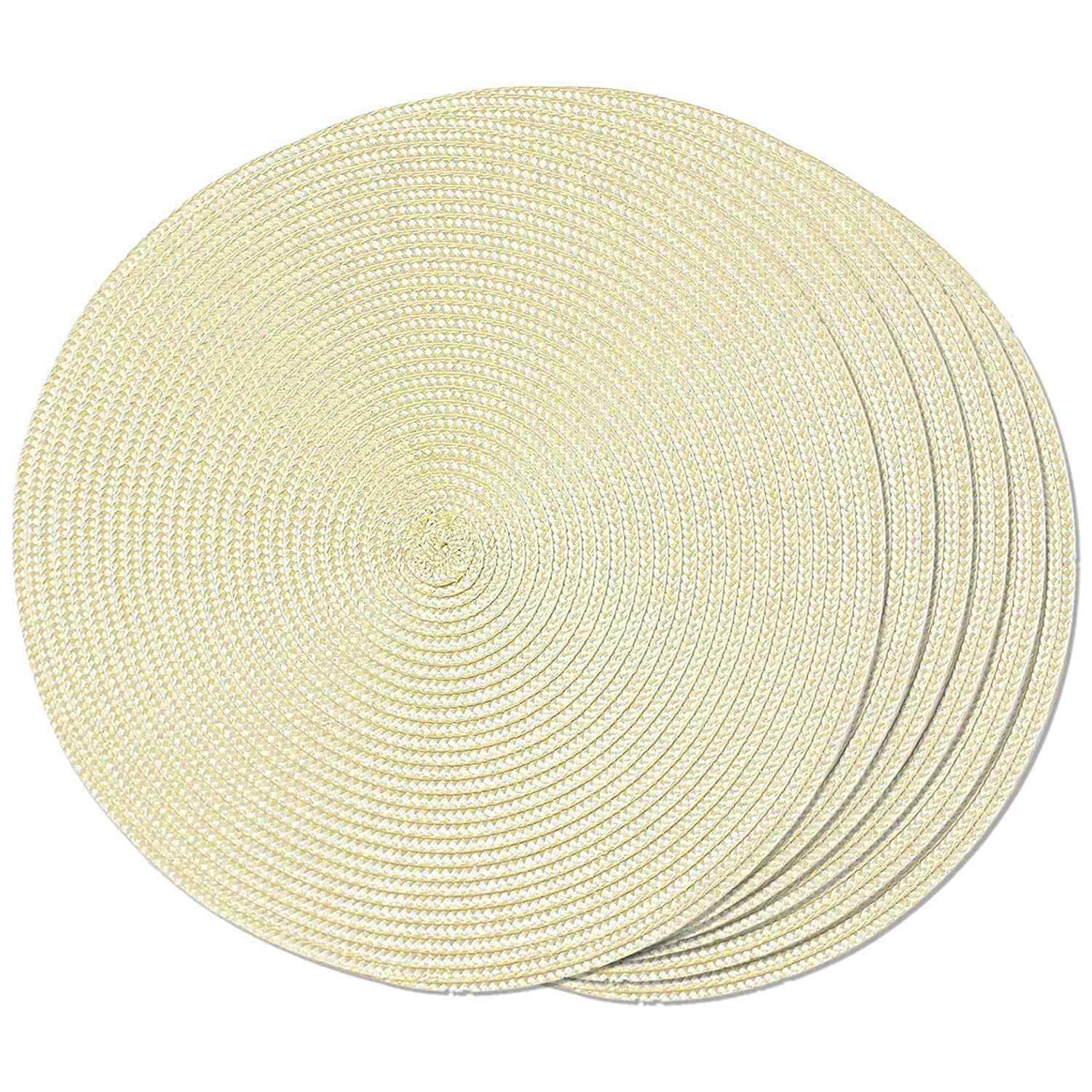 CTRLZS Round Braided Placemats Set of 6 Table Mats for Dining Tables Woven Washable Non-Slip Place Mats 15 Inch(Beige)