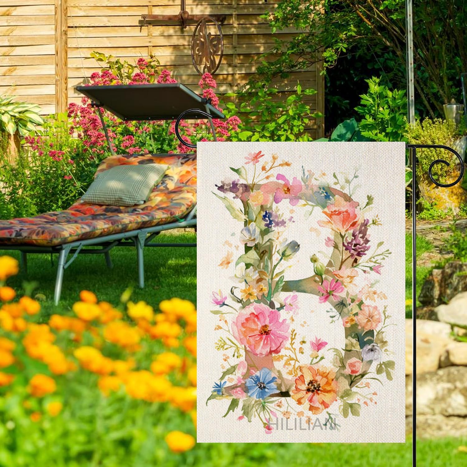 Monogram Letter B Garden Flag Wild Flower Initial Outdoor Flags Burlap Spring Summer Garden Flag 12x18 Inch Double Sided Family Last Name Yard Flag for Outside(1174) - Image 4