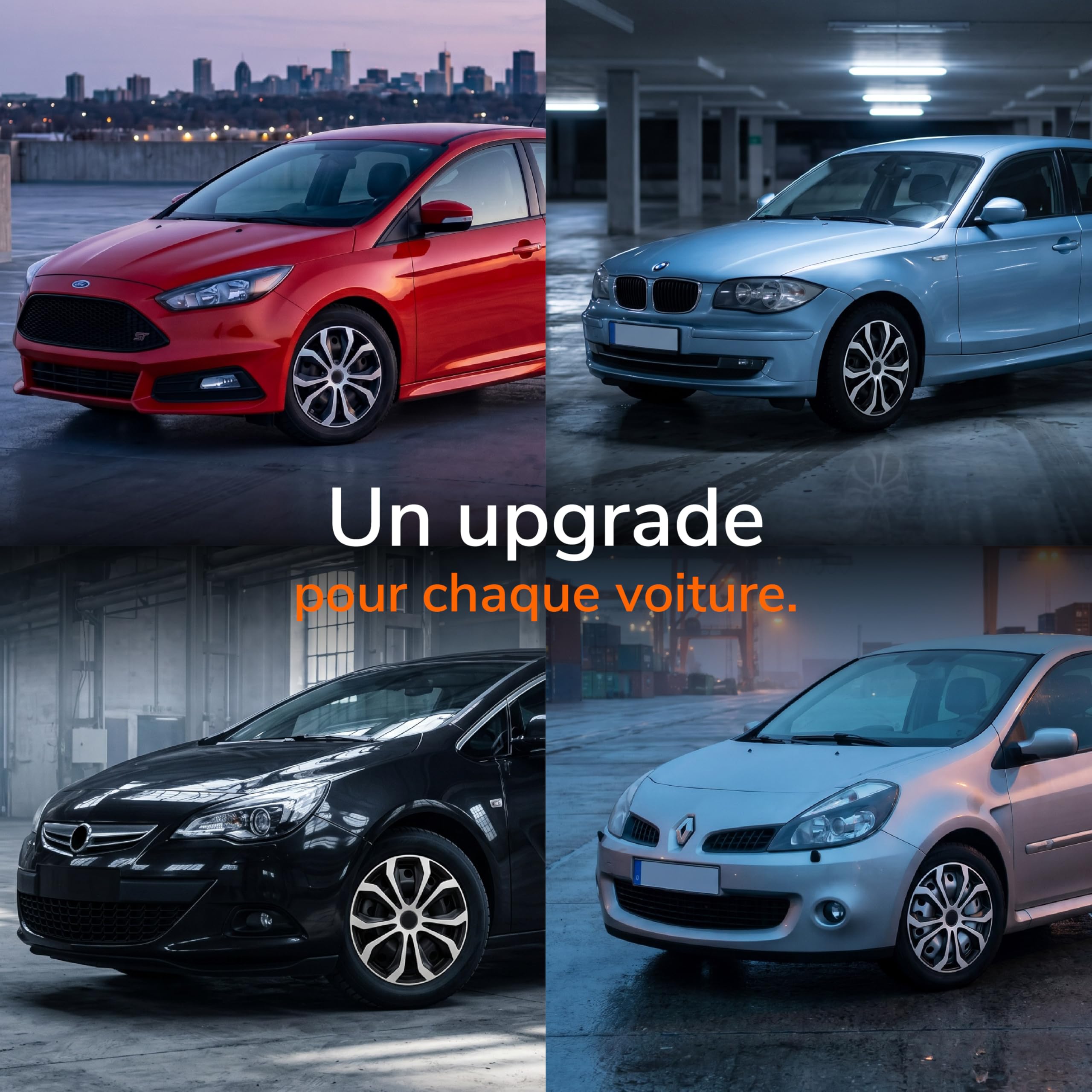 Upgrade4cars Enjoliveurs 16 Pouces Noir Argent Lot de 4 Accessoires Auto