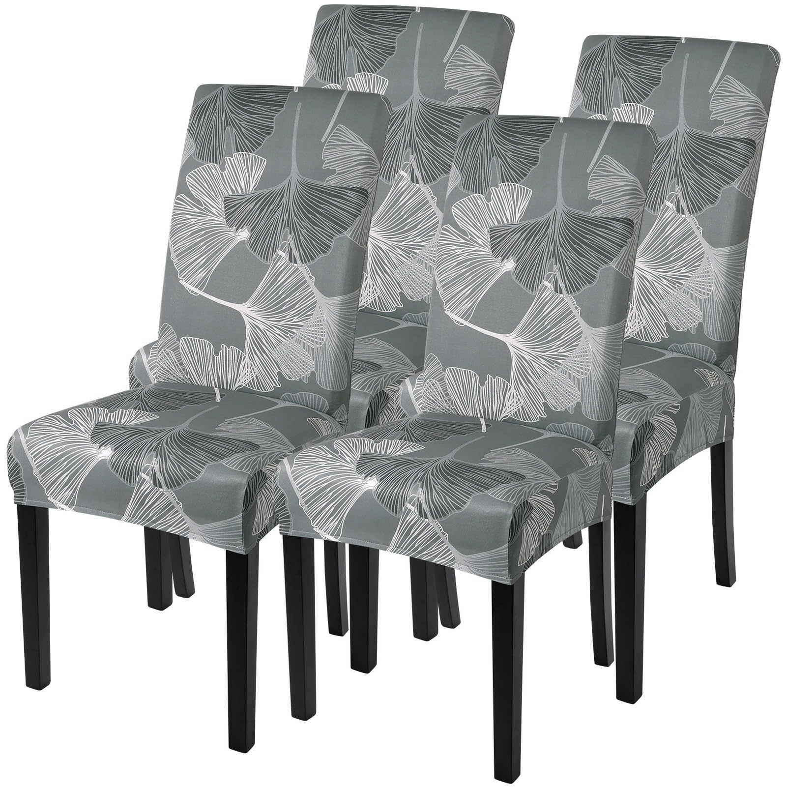 SearchI Printed Dining Room Chair Covers Set of 4, Stretch Kitchen Chair Covers Washable Parsons Chair Slipcover Removable Dining Chair Protectors for Hotel,Ceremony(Ginkgo Leaf Pattern)