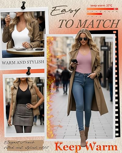 Miniatura 3 de Paquete de 4 camisetas térmicas sin mangas para mujer, con cuello en V, forro polar, sin mangas, cálido, chaleco de capa base