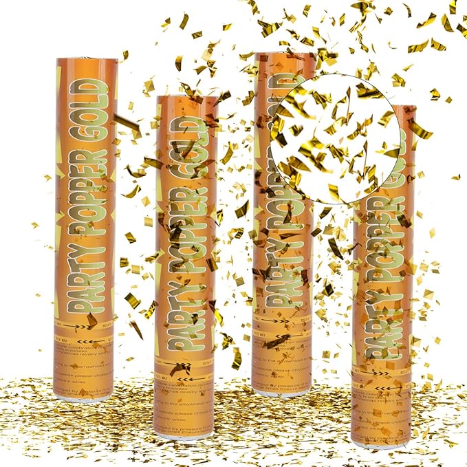 Confetti Cannon Gold, Fewlew 4pcs Party Poppers Gold, Confetti Cannons