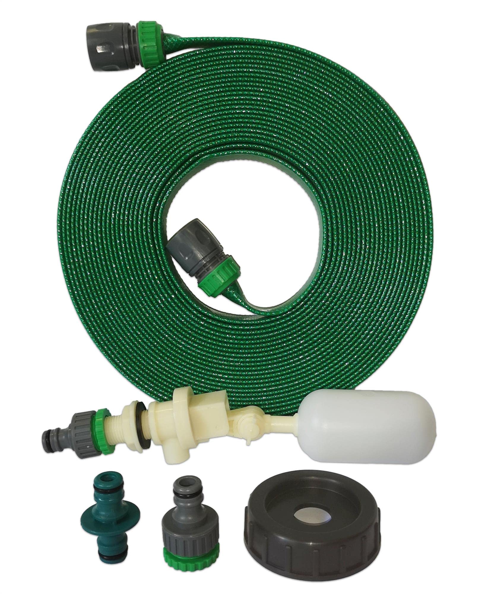 DKN LEISURE Mains Water Adaptor for Aquaroll Container with 7.5m Green Flat Non-Toxic Hose