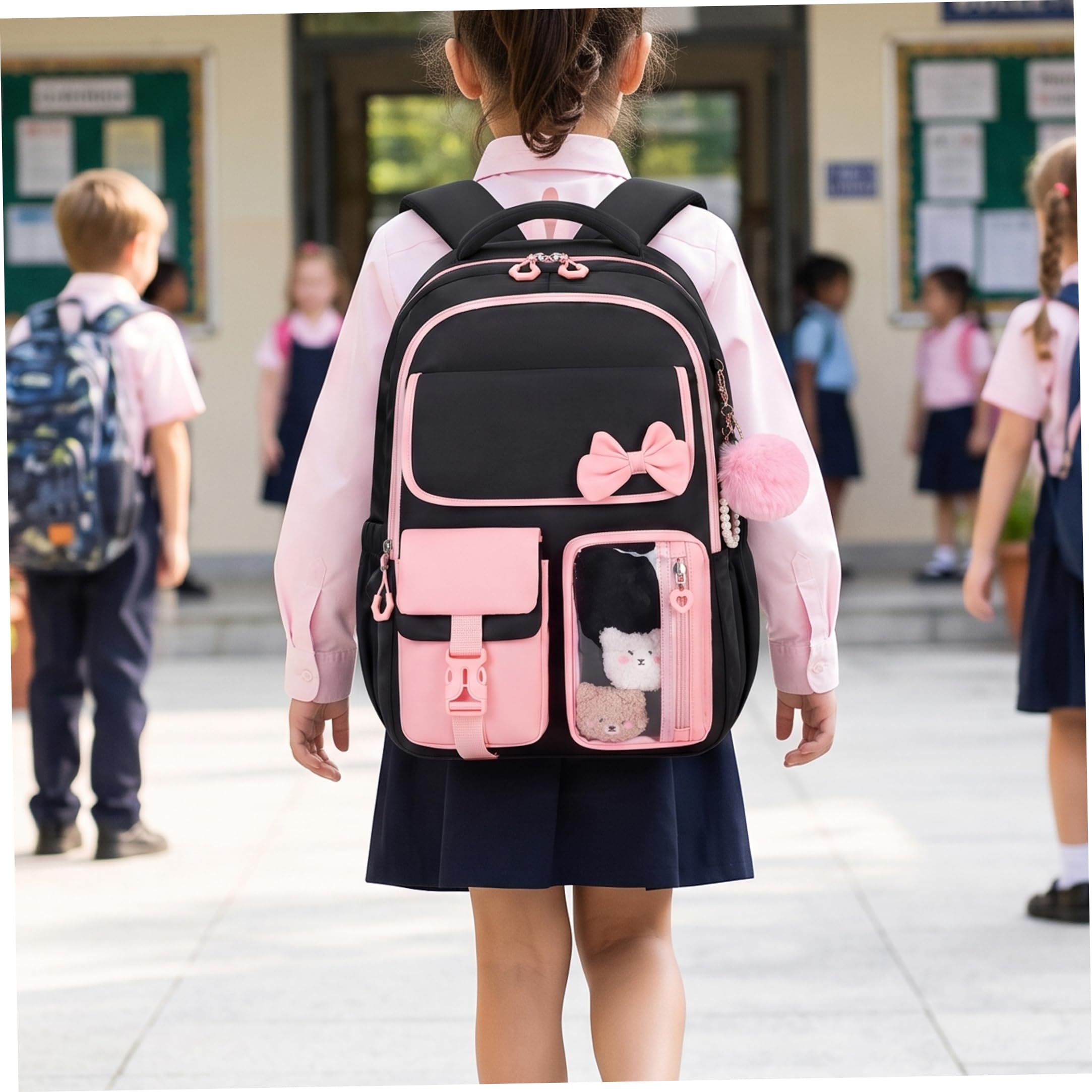 Zaini scolastici per ragazze, set di zaini scolastici multiscomparto da 3 pezzi con portapranzo e astuccio, stile 1..