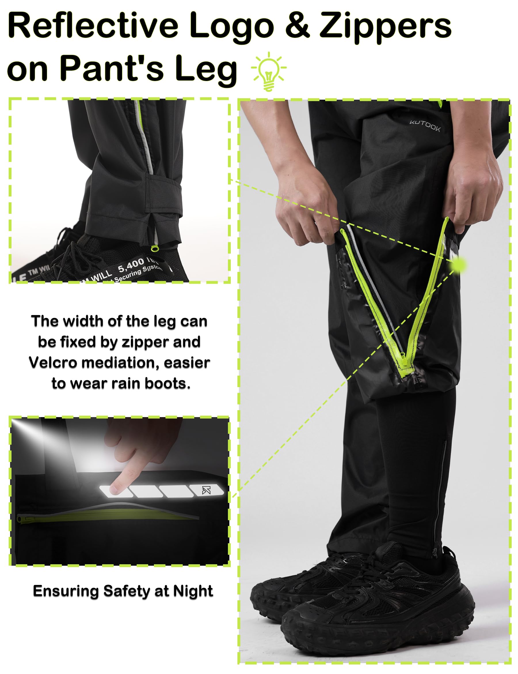 KUTOOK RP500 Pantalon de pluie imperméable et respirant pour homme, pour moto, randonnée, pêche