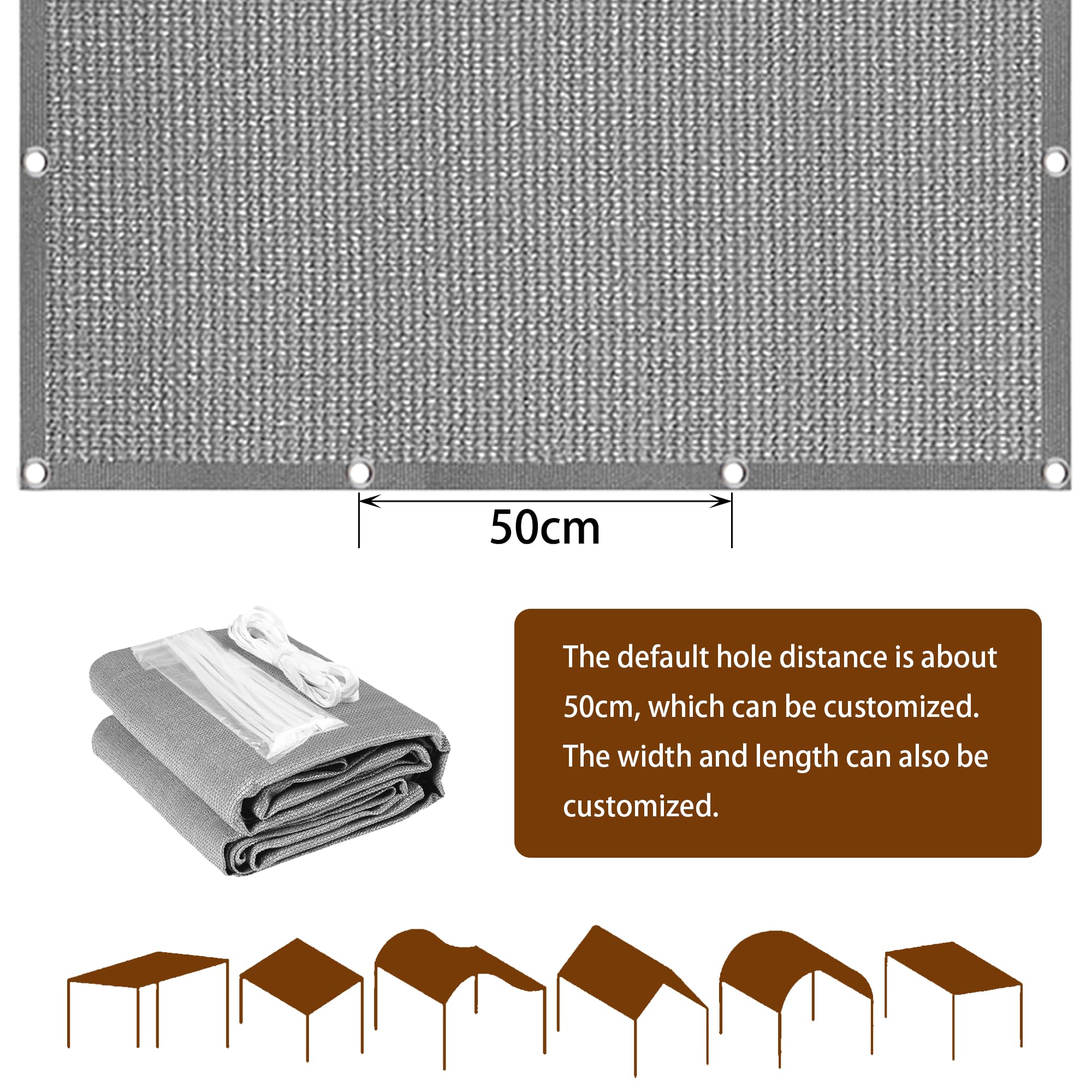 Filet d'ombrage 2 x 2.5 m Respirant Voile d'ombrage pour Terrasse Plusieurs Tailles pour Couverture Végétale Serre Jardin Pergola Patio Lawn Pet House, Gris Clair