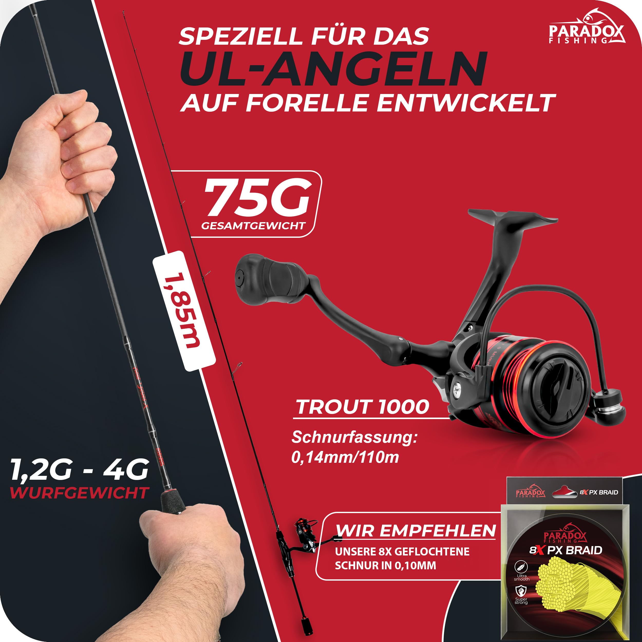 Paradox Fishing UL-Ruten Set I Trout Series X I 1,85m Wg. 1,2g-4g I Spoon Rute Forellenrute Ultralight Rute – UL Rute