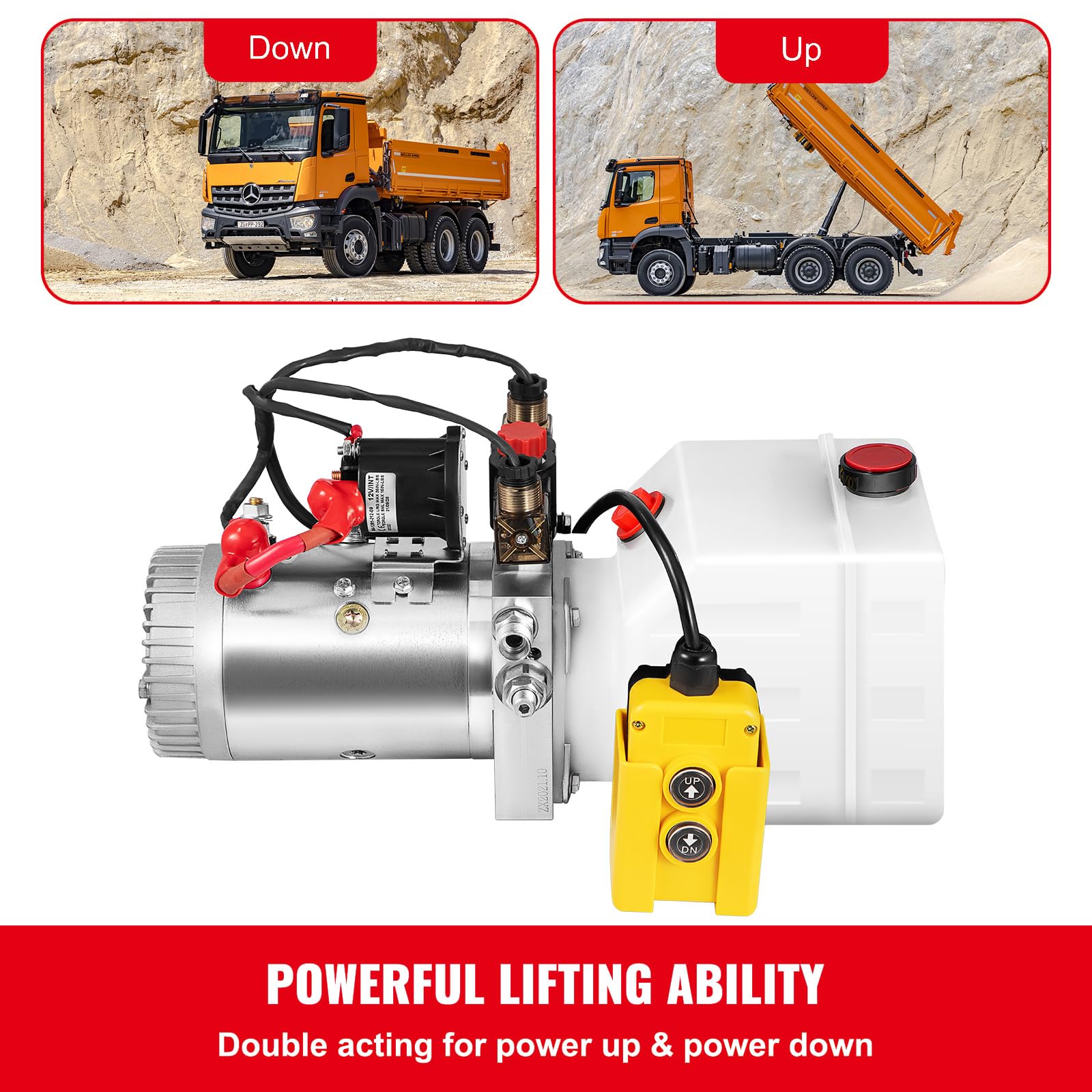 Happybuy Hydraulic Pump, Electric Hydraulic Pump, 3 Quart Double Acting Metal Reservoir for Dump Trailer