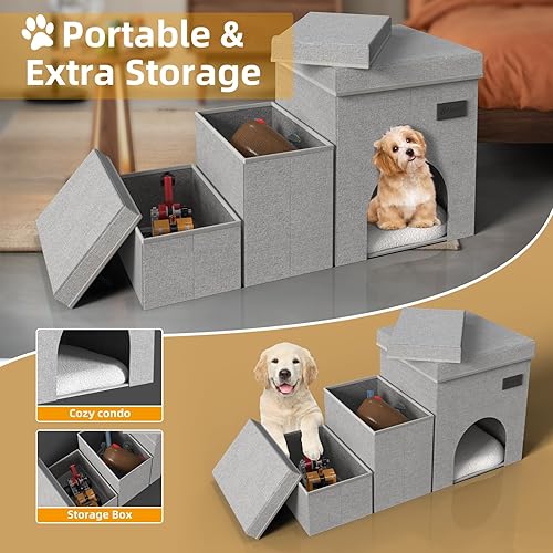 Miniatura 3 de Escaleras plegables para perros de 3 escalones con almacenamiento para perros para cama o sofá para perros pequeños, medianos o grandes, con