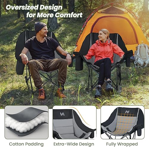 Miniatura 5 de ABORON Silla mecedora de gran tamaño para adultos, silla de césped plegable totalmente acolchada para exteriores con bolsa enfriadora y bolsillo