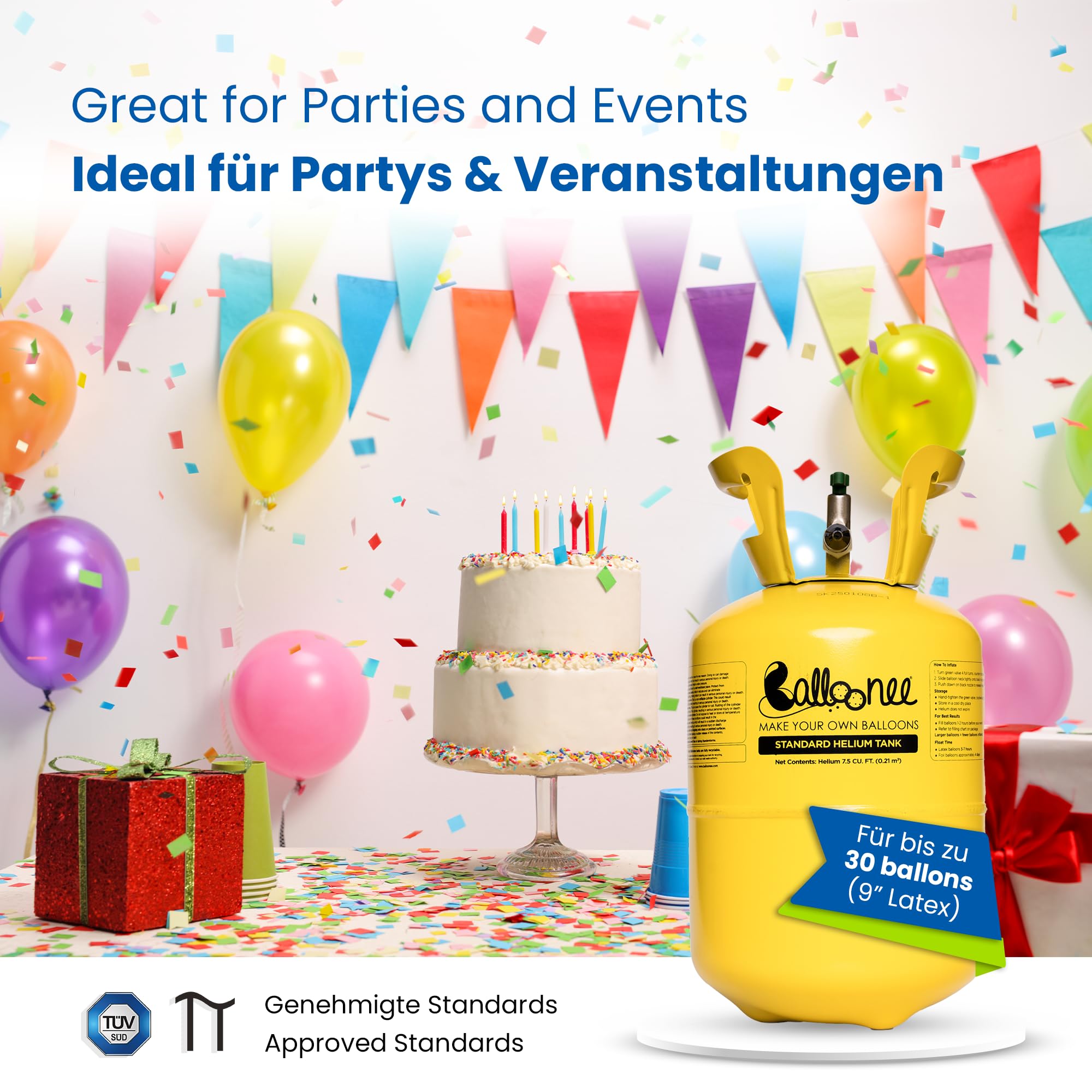 Balloonee Set de fiesta desechable estándar, depósito para globos de 60, 90 y 120 globos, 200 L de gas para globos de aluminio y látex, decoraciones de cumpleaños, bodas y eventos (combo 3 unidades)