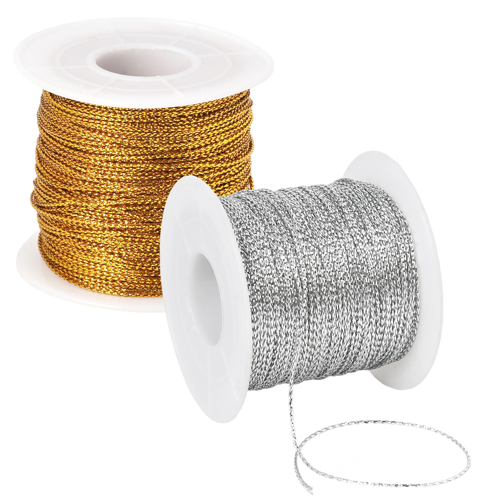 Metallic Cord 218 Yards 1mm Gold String Twine Metallic Tinsel Thin Ribbon Rope Silver Thread String for Crafts Bracelet Necklace Jewelry Making Gift