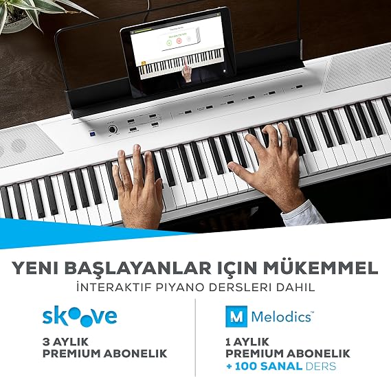 Alesis Recital White Dijital Piano Klavye 88 Tuşlu Yeni Başlayanlar İçin Yarı Ağırlıklı Tuşlu, Dahili Hoparlörlü ve Piano Dersli