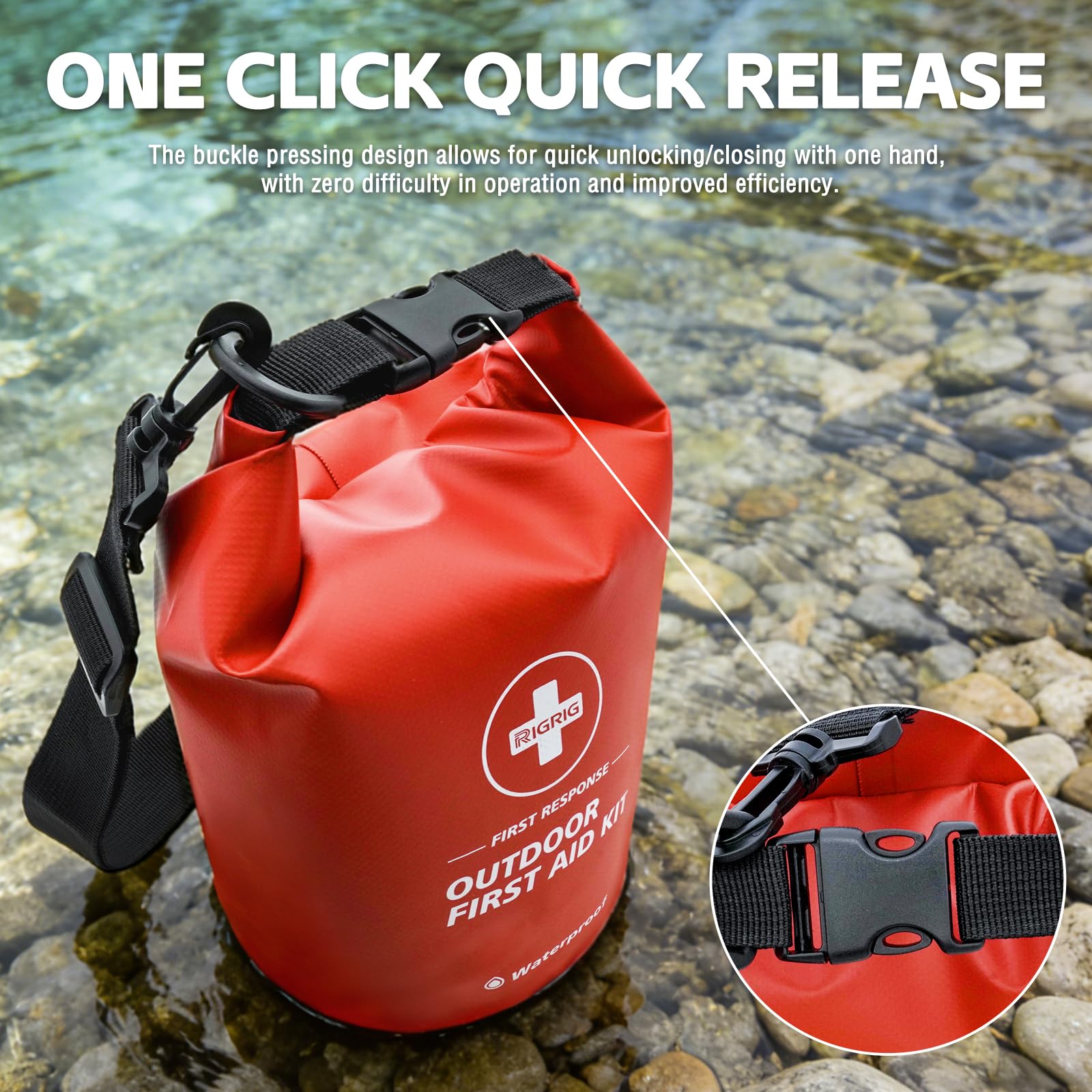 Waterproof First Aid Kit 186 Pcs Survival Gear, Portable Small Boat Dry Bag Bug Out Bags, Emergencies Medical Kit Ideal for Boating, Fishing, Hiking, Camping, Kayaking (Red) — Amazon image 8