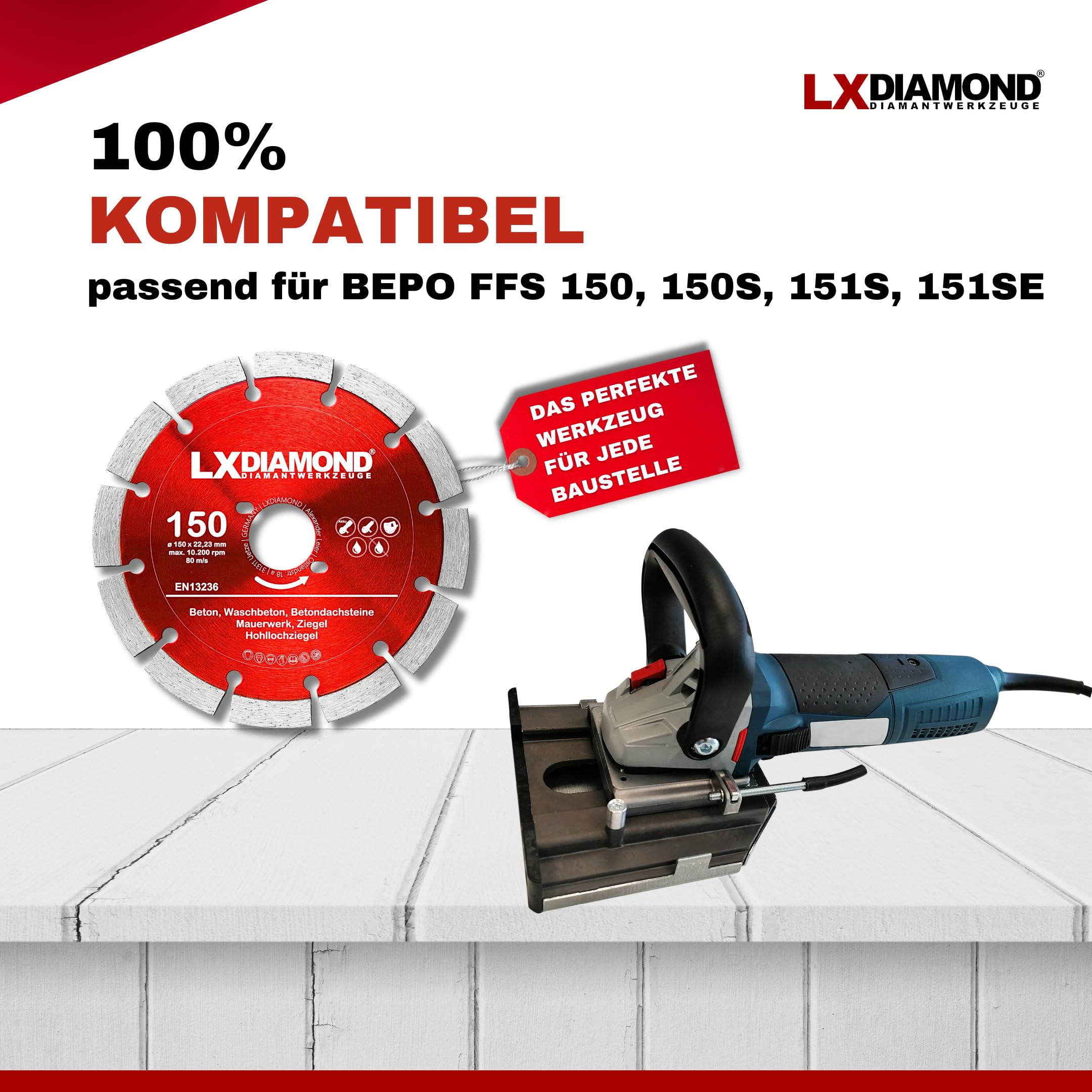 3x Diamant-Trennscheibe 150mm - Diamantscheibe passend für Bepo FFS 150 151 Montagefräse Fensterfugenschneider - 150 mm Trennscheibe für Beton Mauerwerk Ziegel - in Premium Qualität