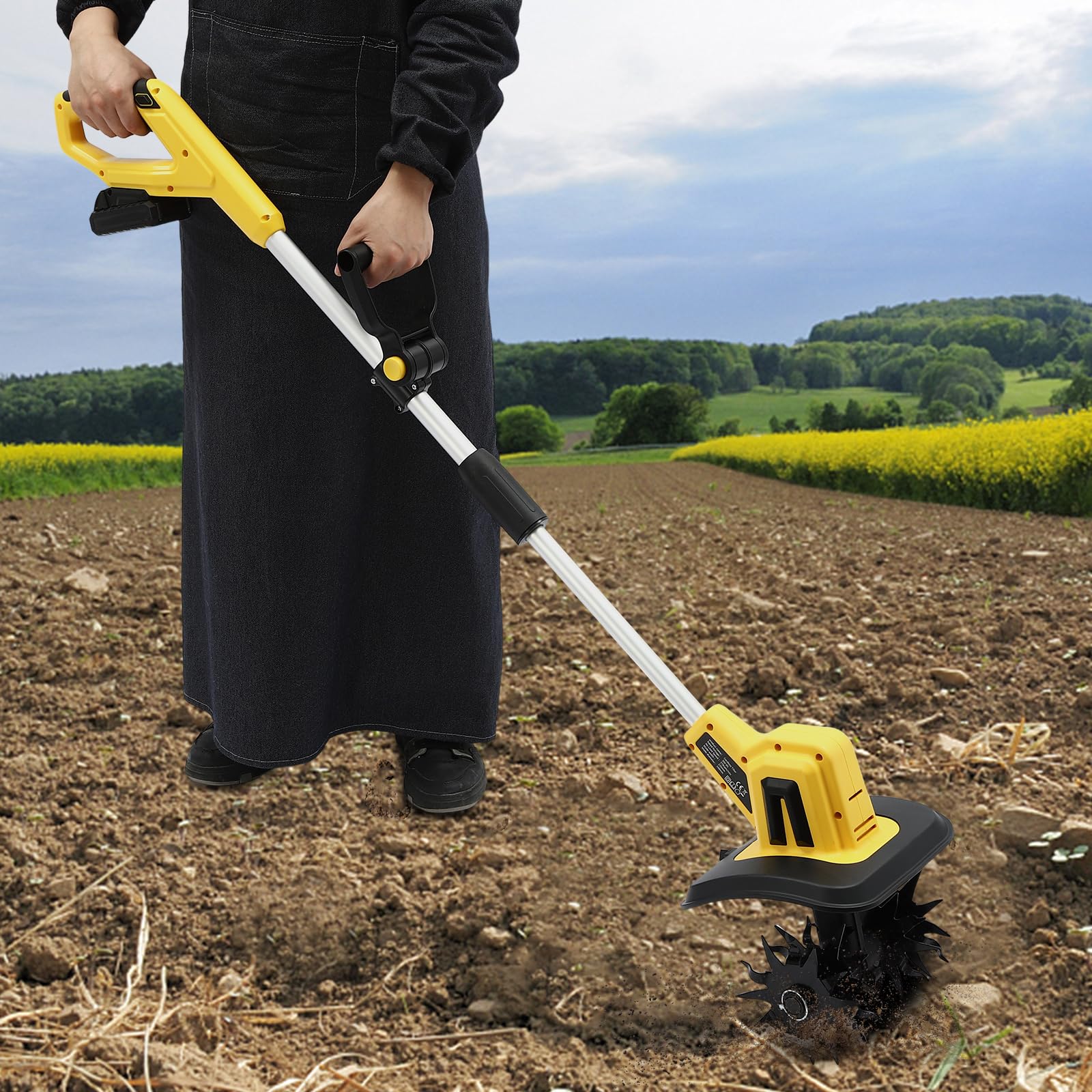 Cordless Tiller Cultivator, 48 Steel Tines Electric Tiller Battery Powered Garden Cultivator 8.7