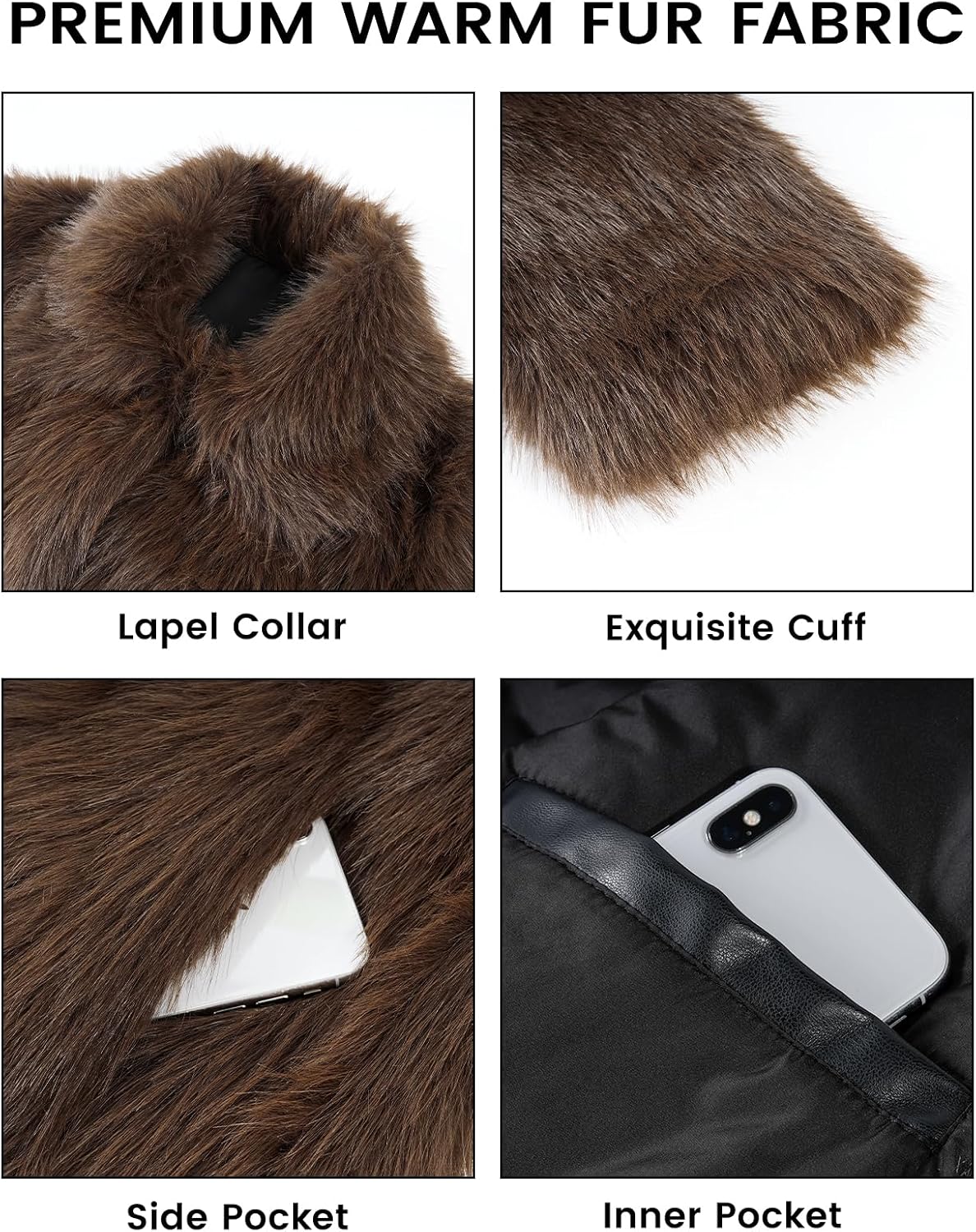 Eisctnd Men's Faux Fur Coat, Warm Fluffy Fuzzy Fleece Jacket with Lapel Collar for Winter Fashion Trench Outerwear