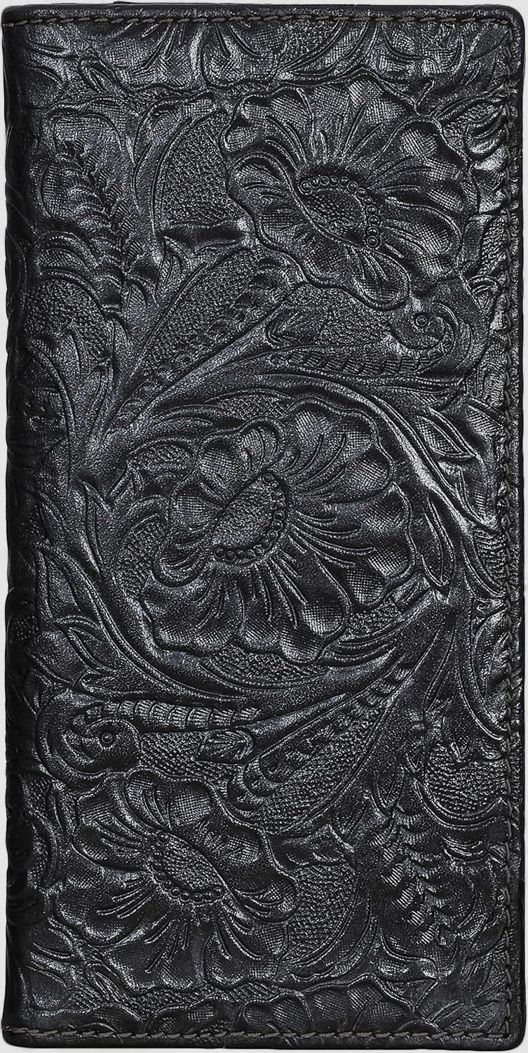 Easyoulife Womens Ladies Genuine Leather Wallet Long Embossing Bifold Wallet Clutch Purse (Black)