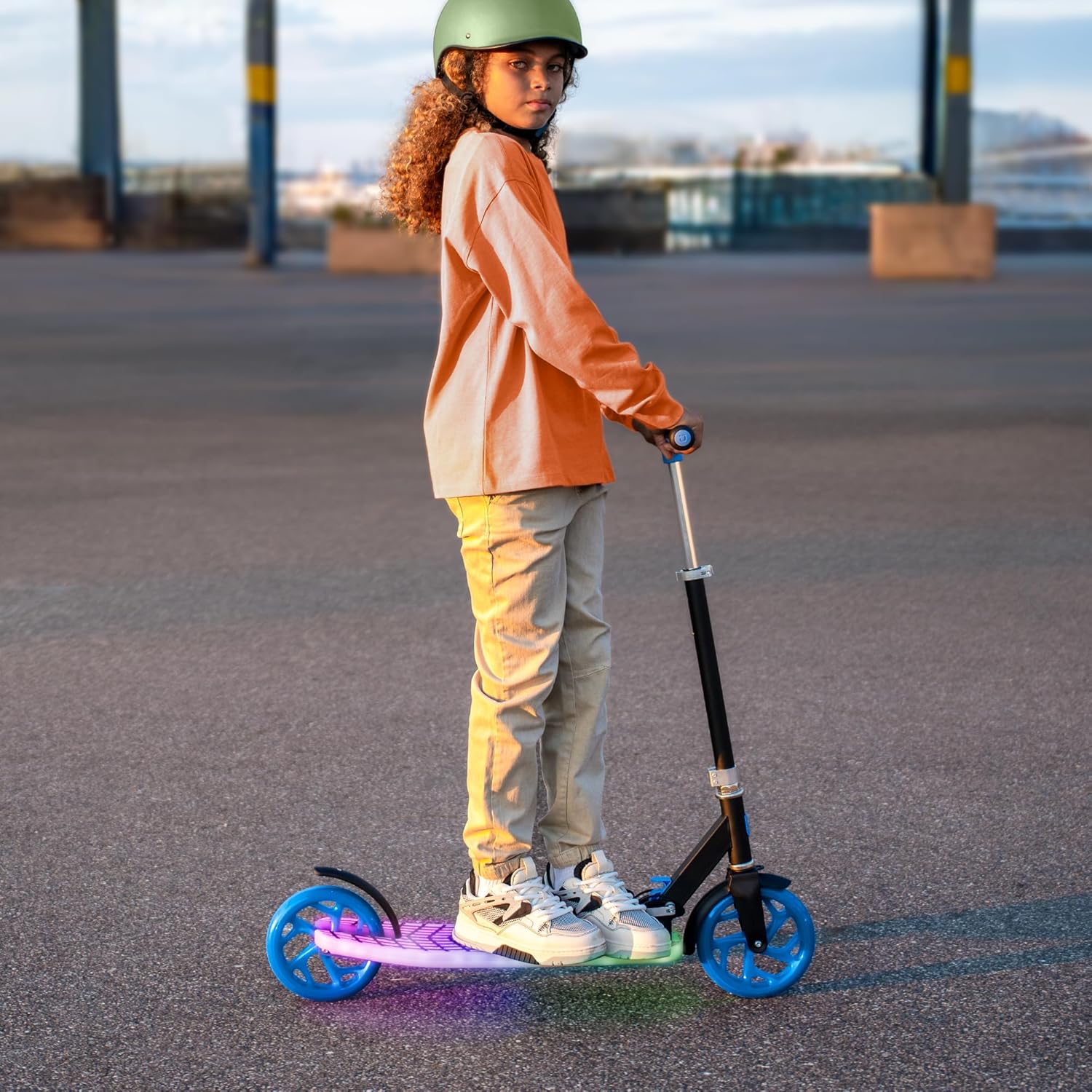 Jetson Jupiter Kids 2-Wheel Light-Up Kick Scooter, LED Lights on Handlebar, Stem, Wheels & Deck, Adjustable Handlebar, Rear Brake, Easy-Folding Mechanism, Ages 5+