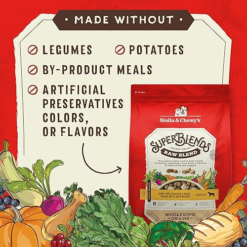 Miniatura 5 de Stella & Chewy's SuperBlends Mezcla cruda de granos sanos Receta de pollo y pato libres de jaula con superalimentos, bolsa de 21 lb