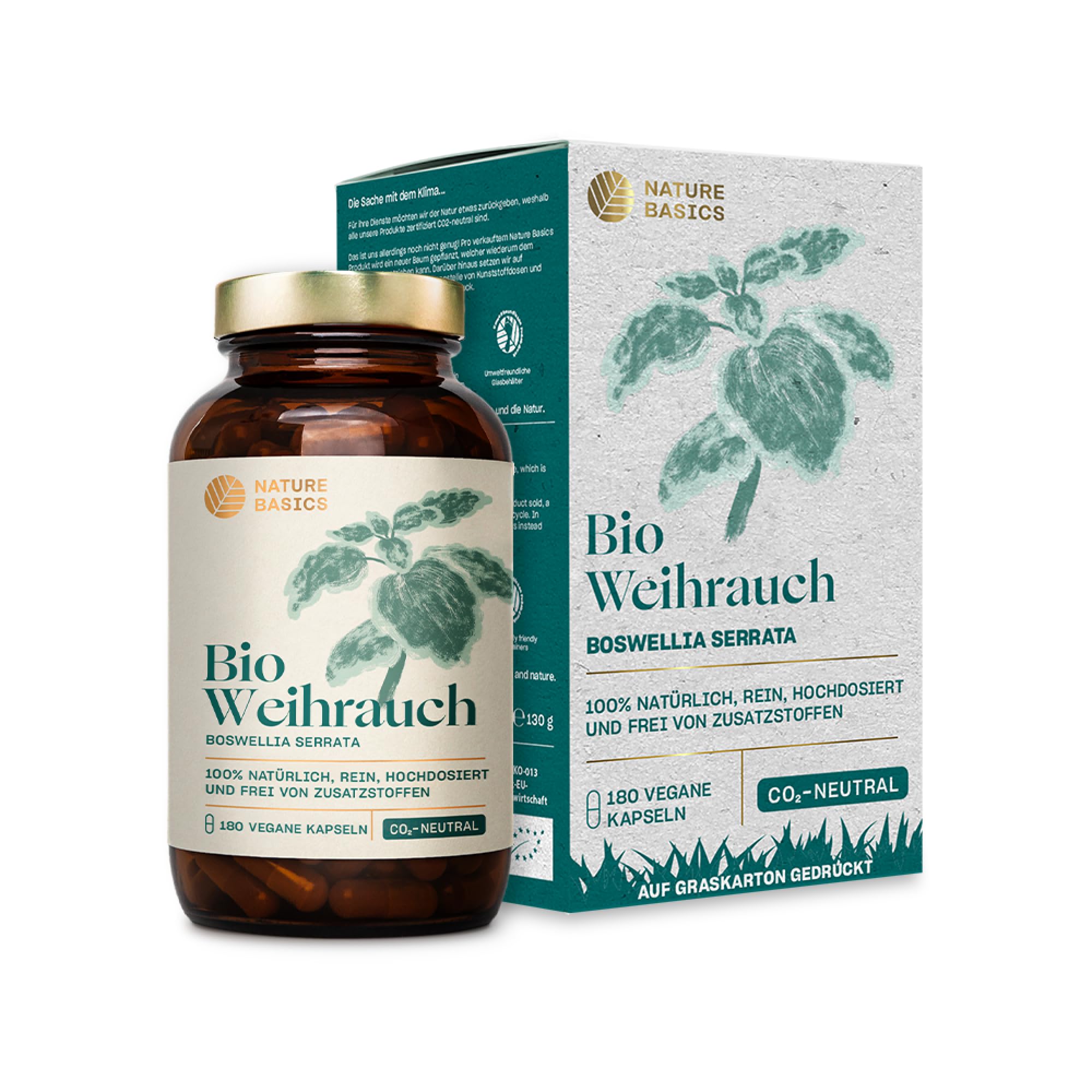 Bio-Weihrauchkapseln hochdosiert & zertifiziert nachhaltig im Glas / 65% Boswelliasäuren / 180 Kapseln mit je 500mg Bio-Boswellia Serrata/Ayurveda/reines & laborgeprüftes Bio-Weihrauch Extrakt