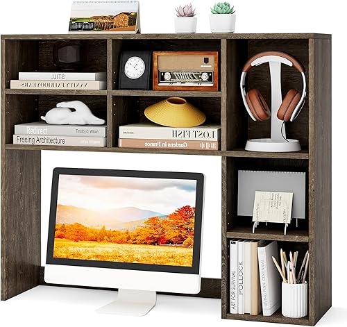 Vista 24 de Tangkula Estantería de escritorio, gabinete de almacenamiento de encimera de 37 pulgadas con 7 cubos y 3 estantes ajustables, organizador