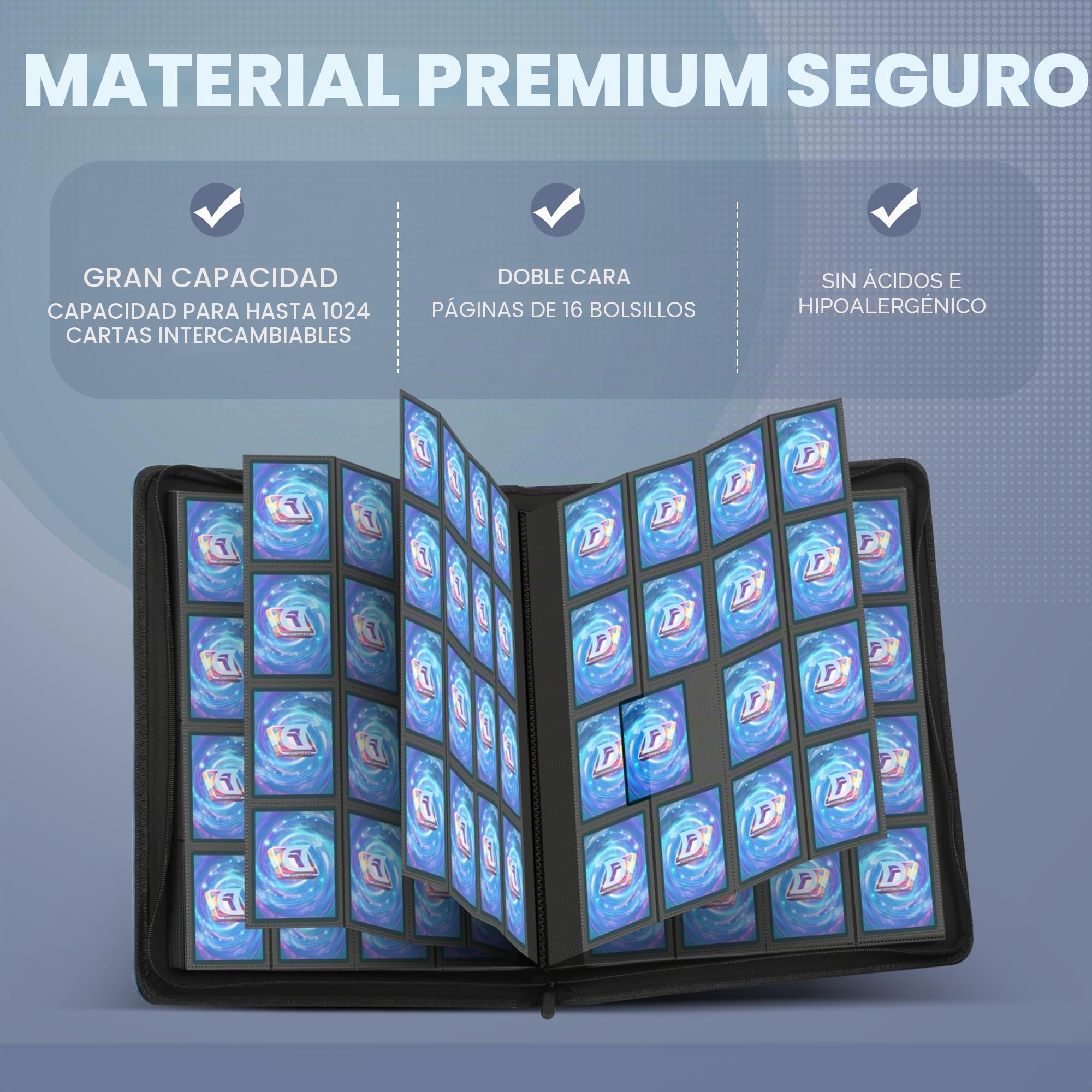 Álbum de tarjetas coleccionables grande para más de 1000 tarjetas, 16 compartimentos, álbum de recortes con cremallera, carpeta para tarjetas comerciales, para YuGiOh, MTG, tarjetas deportivas