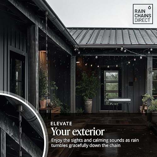 Miniatura 7 de Rain Chains Direct - Cadena de lluvia Manicotti - 8.5 pies - Aluminio recubierto de polvo negro duradero - Cadenas de lluvia premium para canaletas