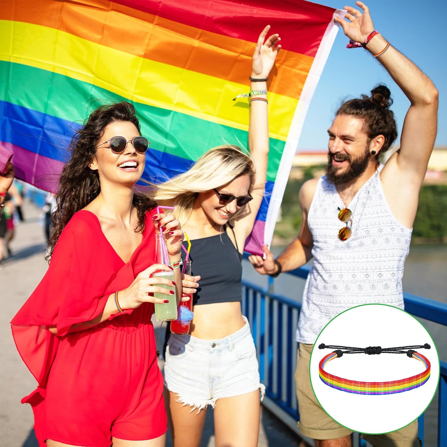 Landical 100 Pcs Pride Bracelets Bulk Rainbow Pride Bracelets Lgbt Gay Lesbian Wristband for Men Women Lgbt Parades Lgbtq Community Supplies